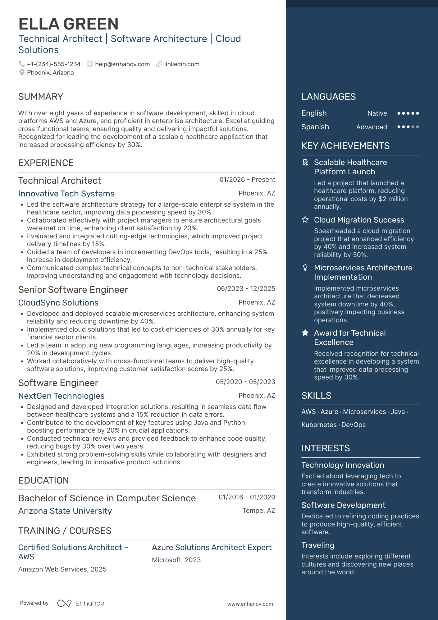 A resume example of a Technical Architect