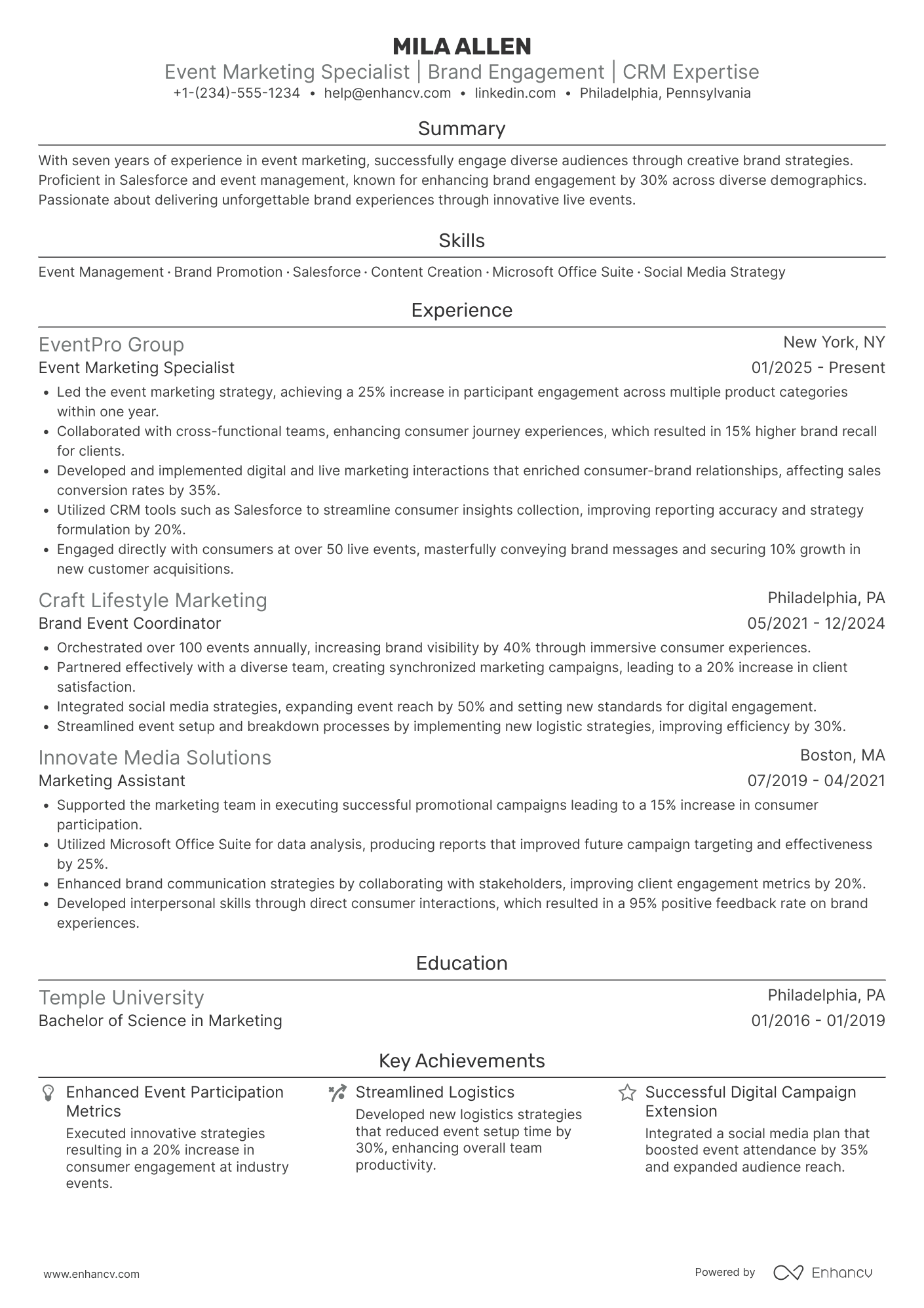 A resume example of a Event Marketing Brand Ambassador