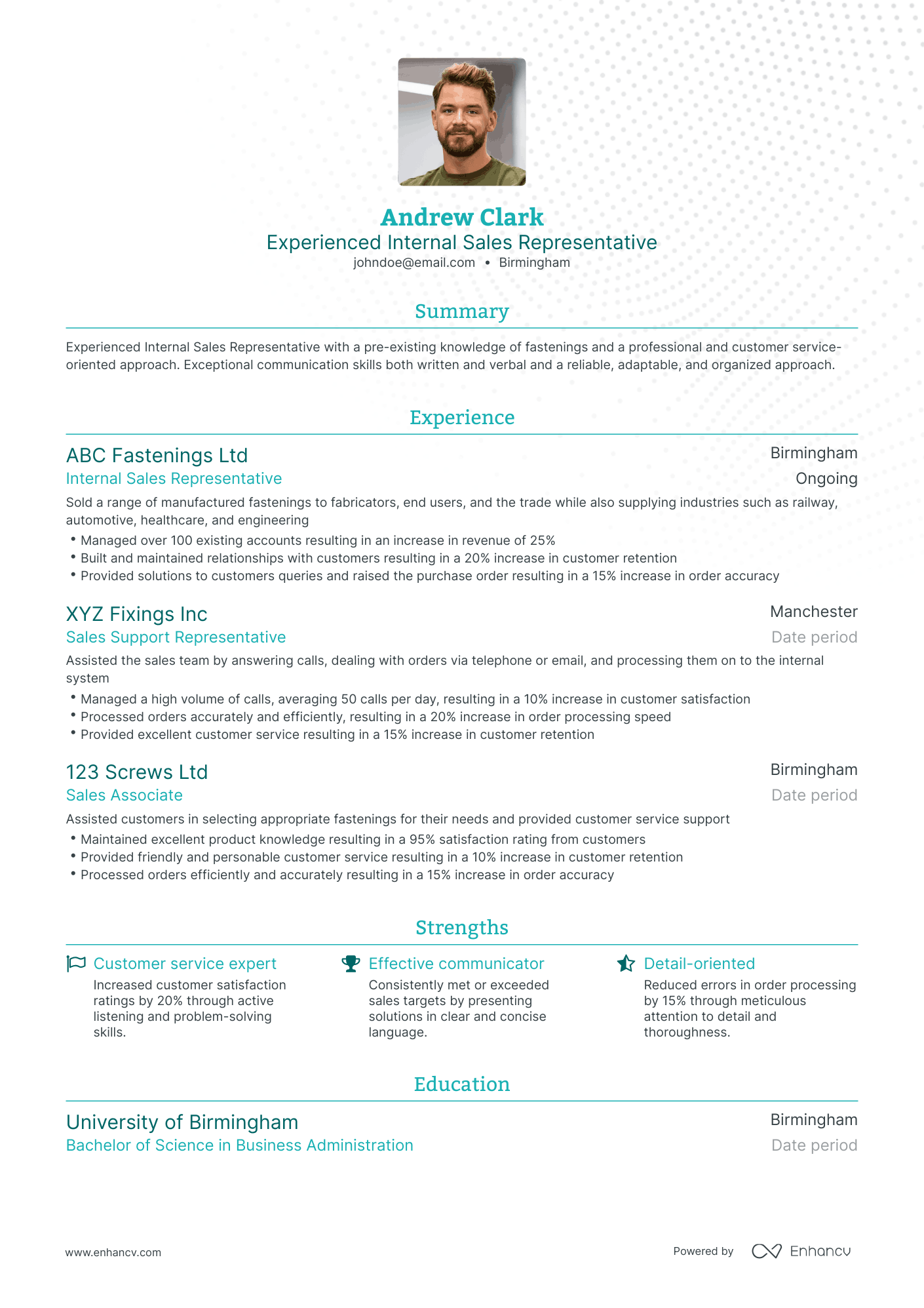 Traditional Sales Support Representative Resume Template