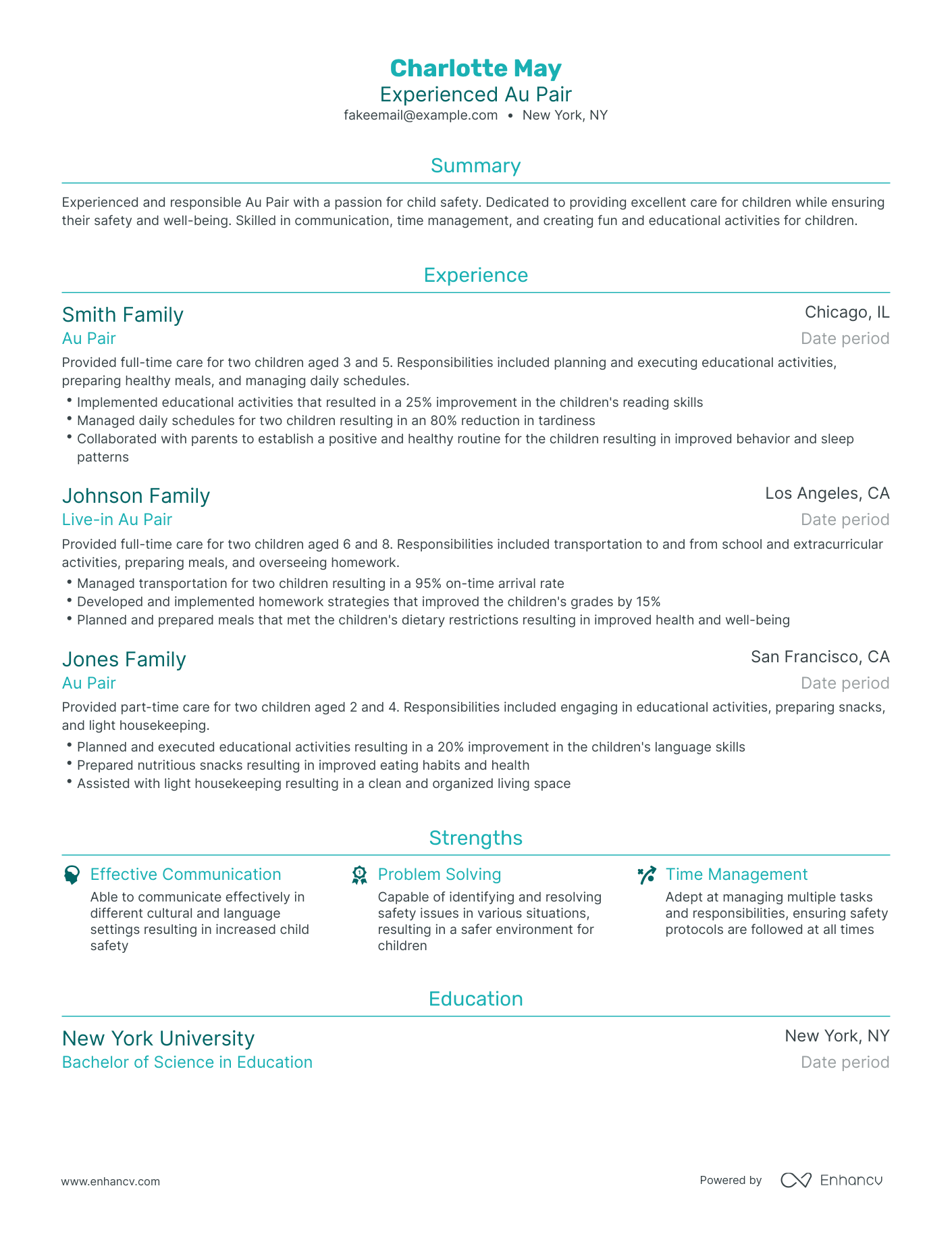 Traditional Au Pair Resume Template