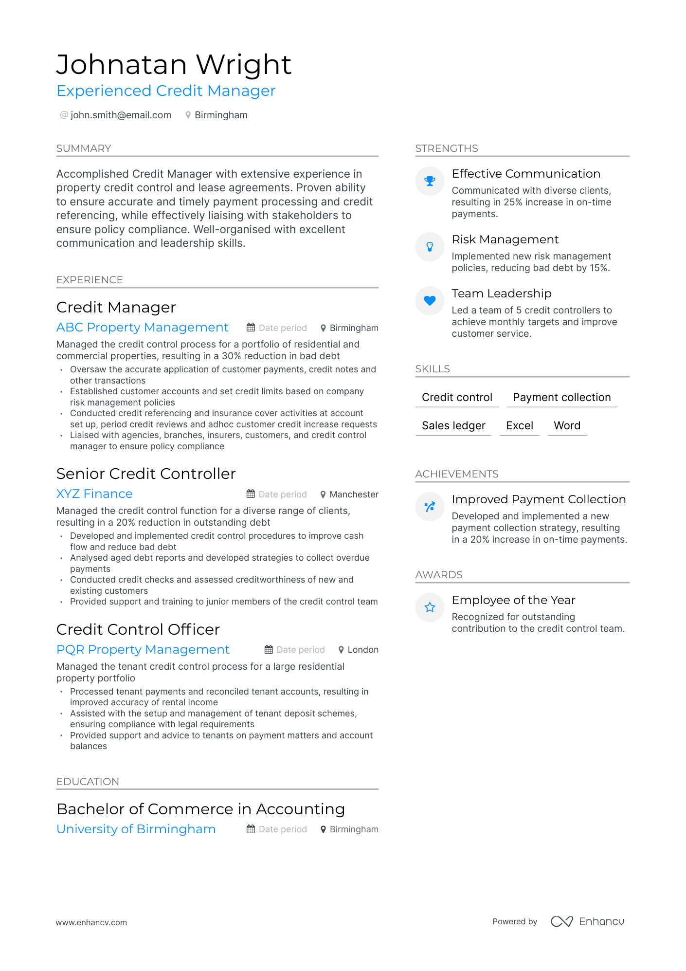 Modern Credit Manager Resume Template