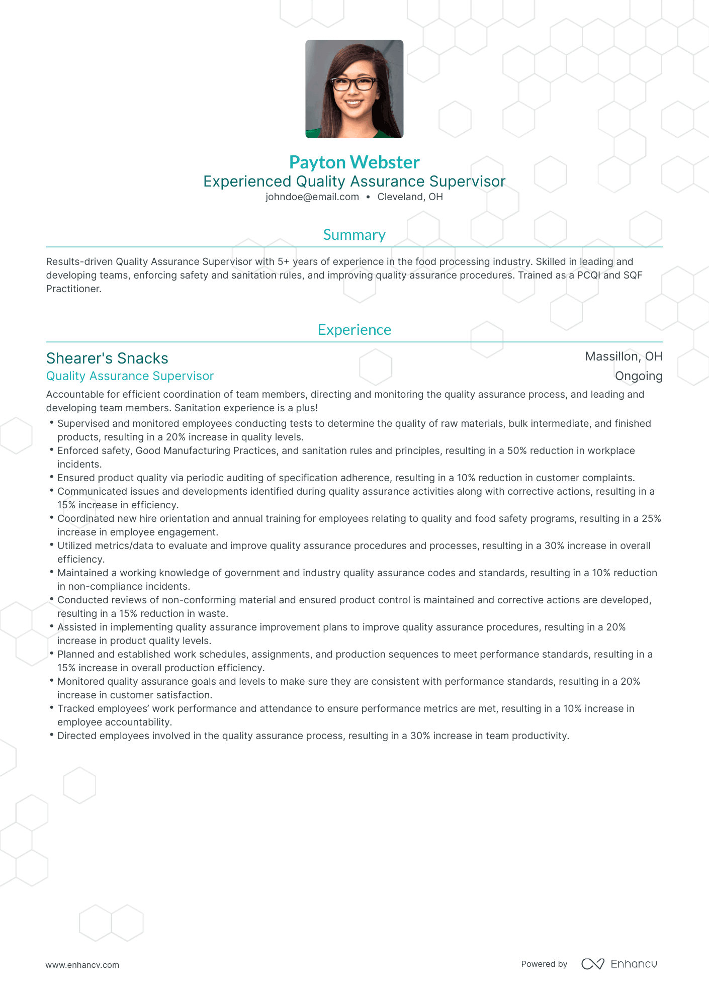 Traditional Quality Assurance Supervisor Resume Template