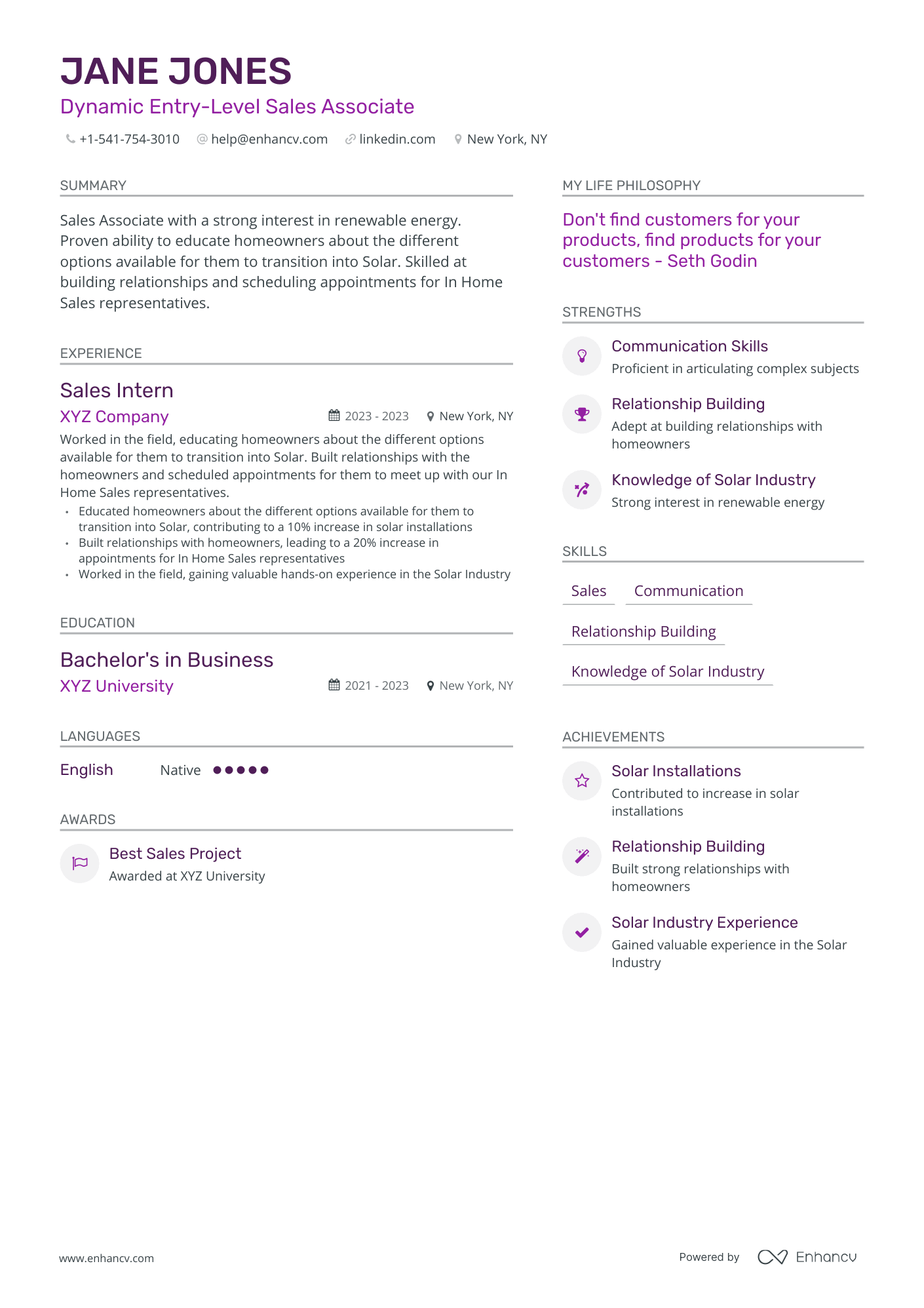 Modern Entry Level Sales Resume Template
