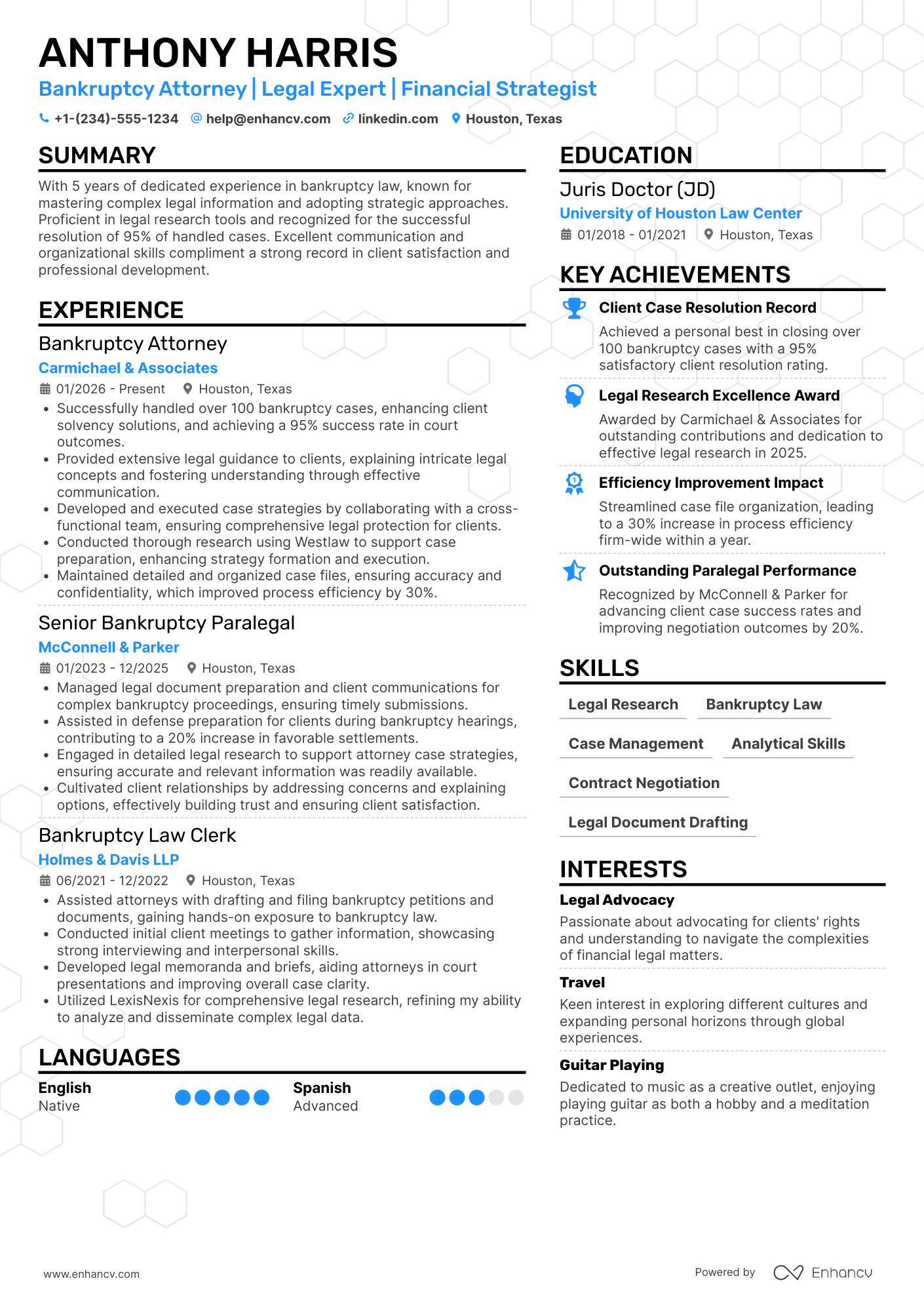 A resume example of a Bankruptcy Attorney
