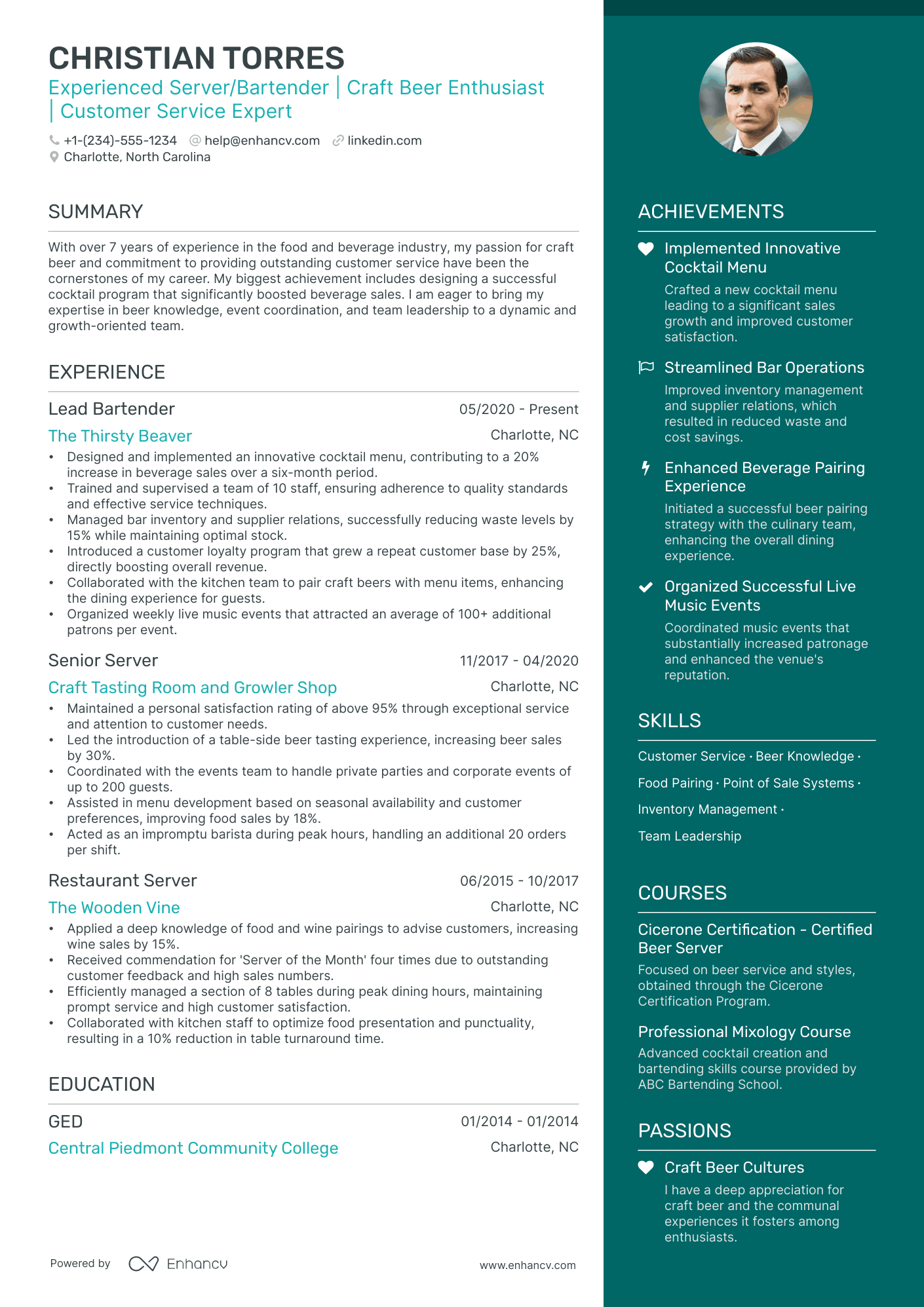 bartender server job description for resume