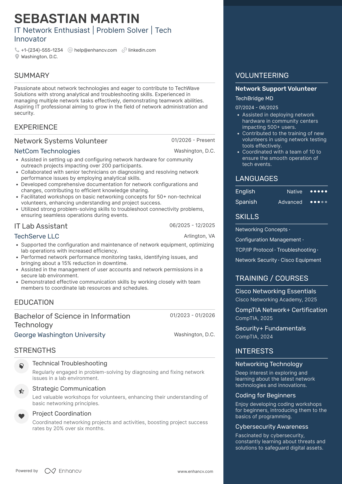 A resume example of a IT Network Administrator Intern