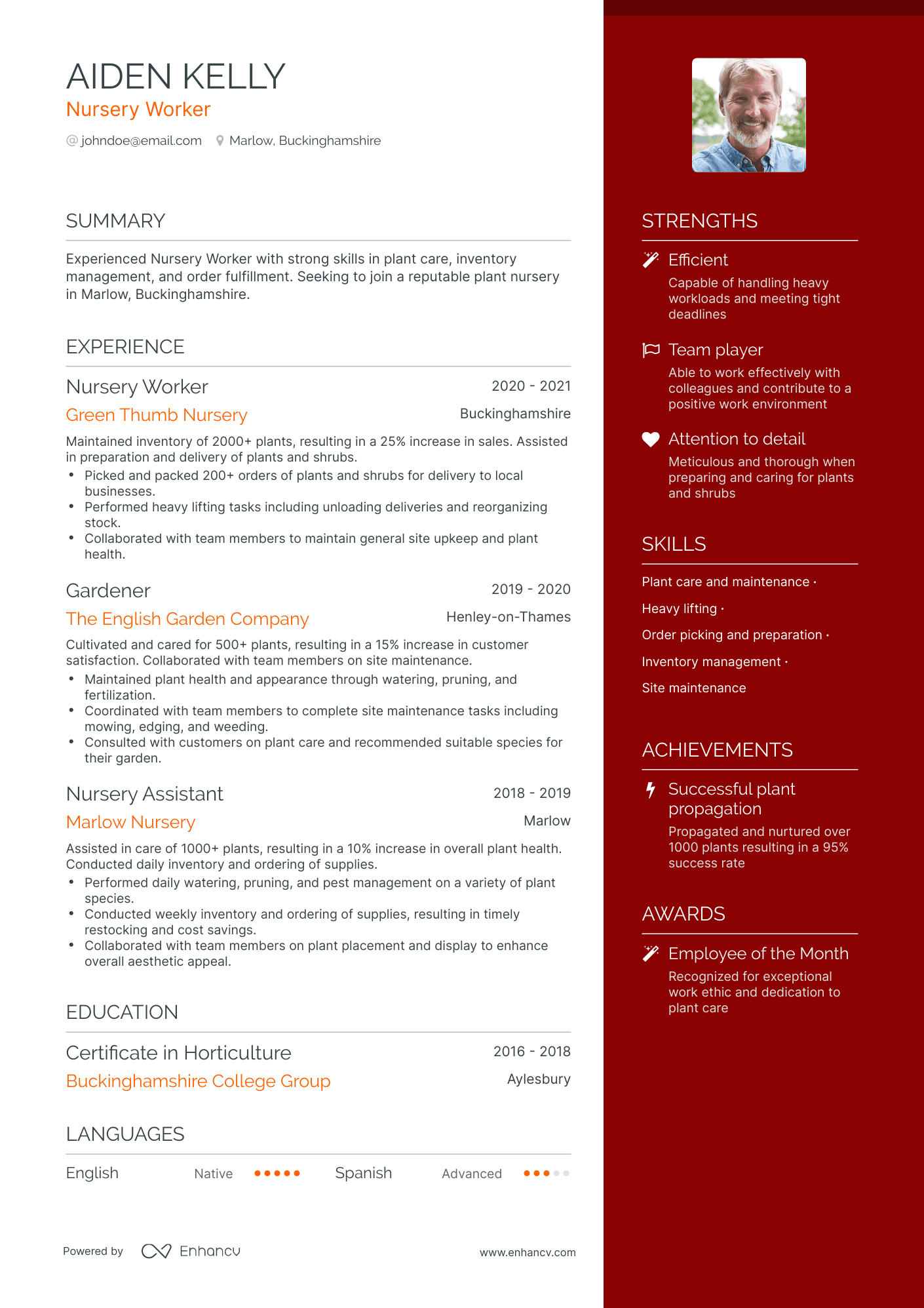 One Page Nursery Worker Resume Template