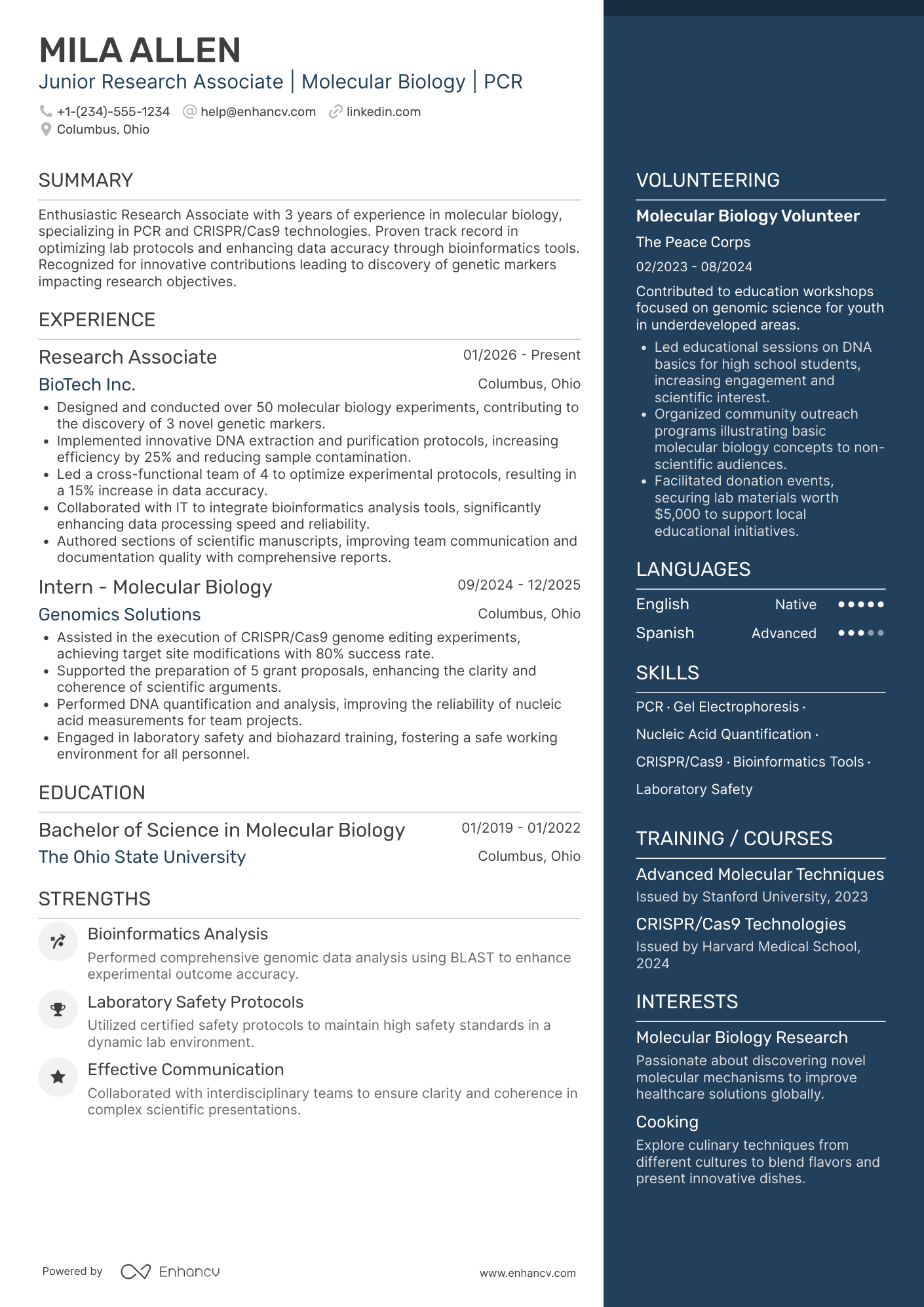 A resume example of a Research Associate   Molecular
