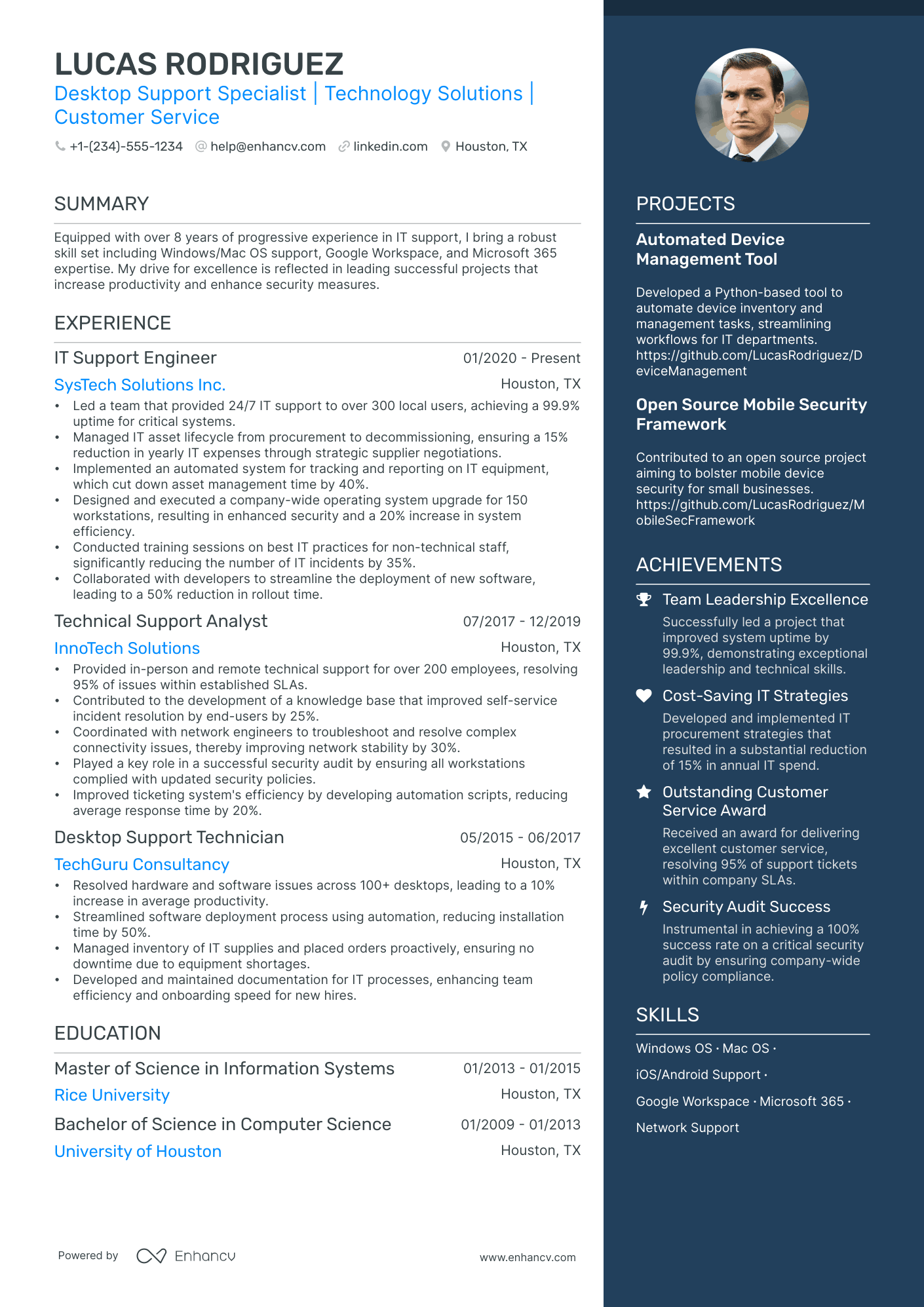 resume headline for desktop support engineer