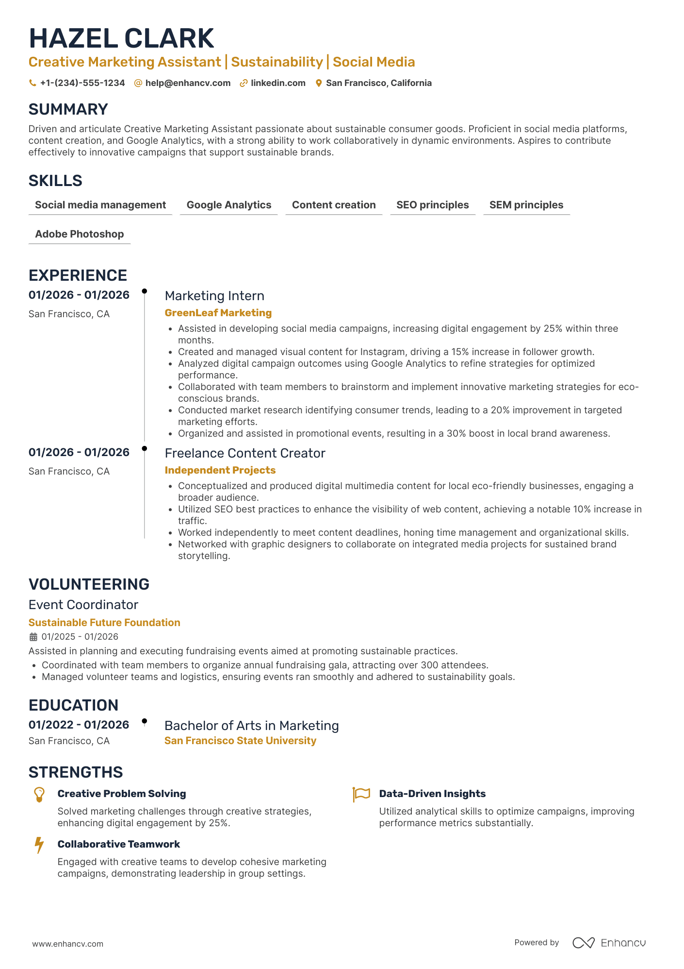 A resume example of a Entry Level Creative Marketing Assistant
