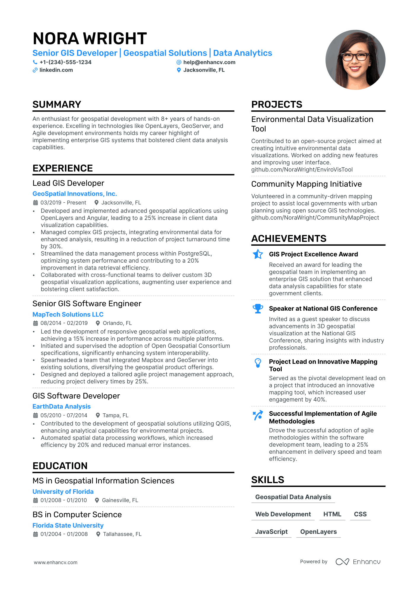 A resume example of a GIS Developer