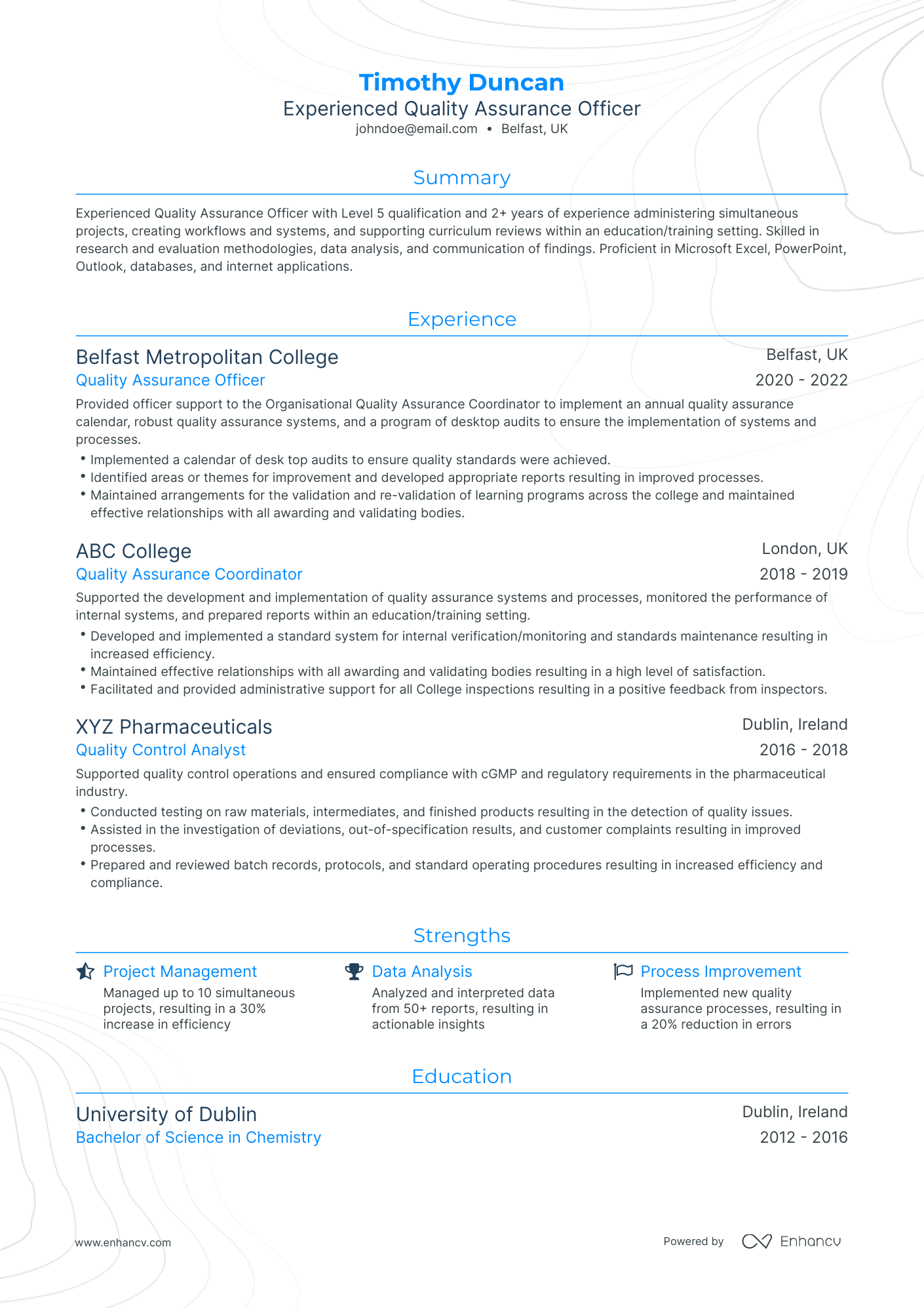 Traditional Quality Assurance Officer Resume Template