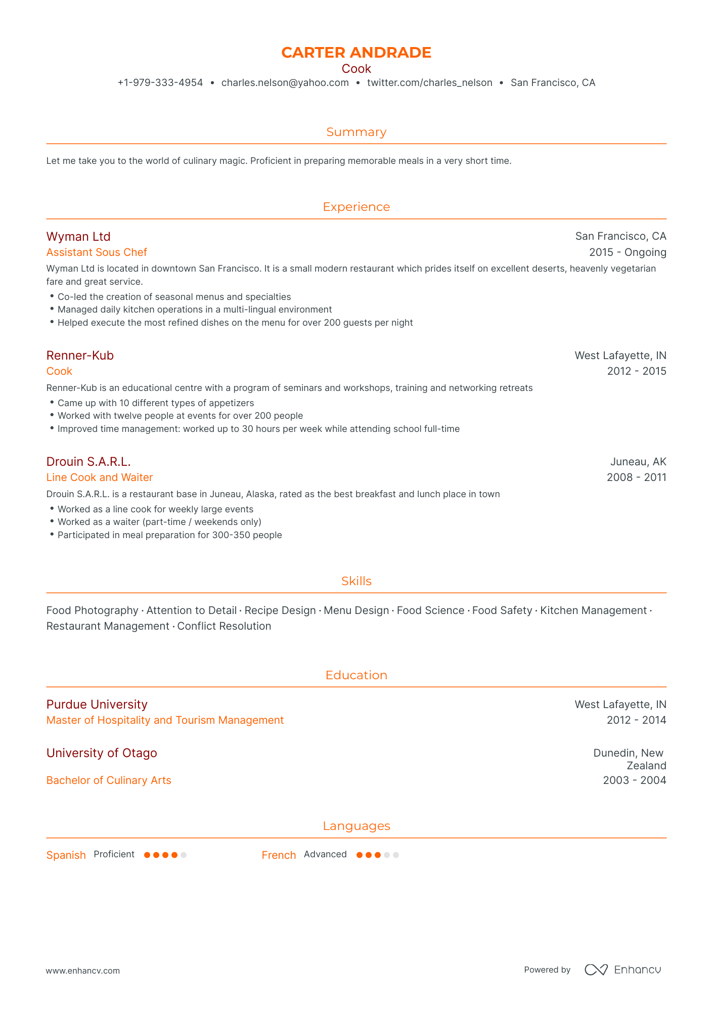 Traditional Cook Resume Template