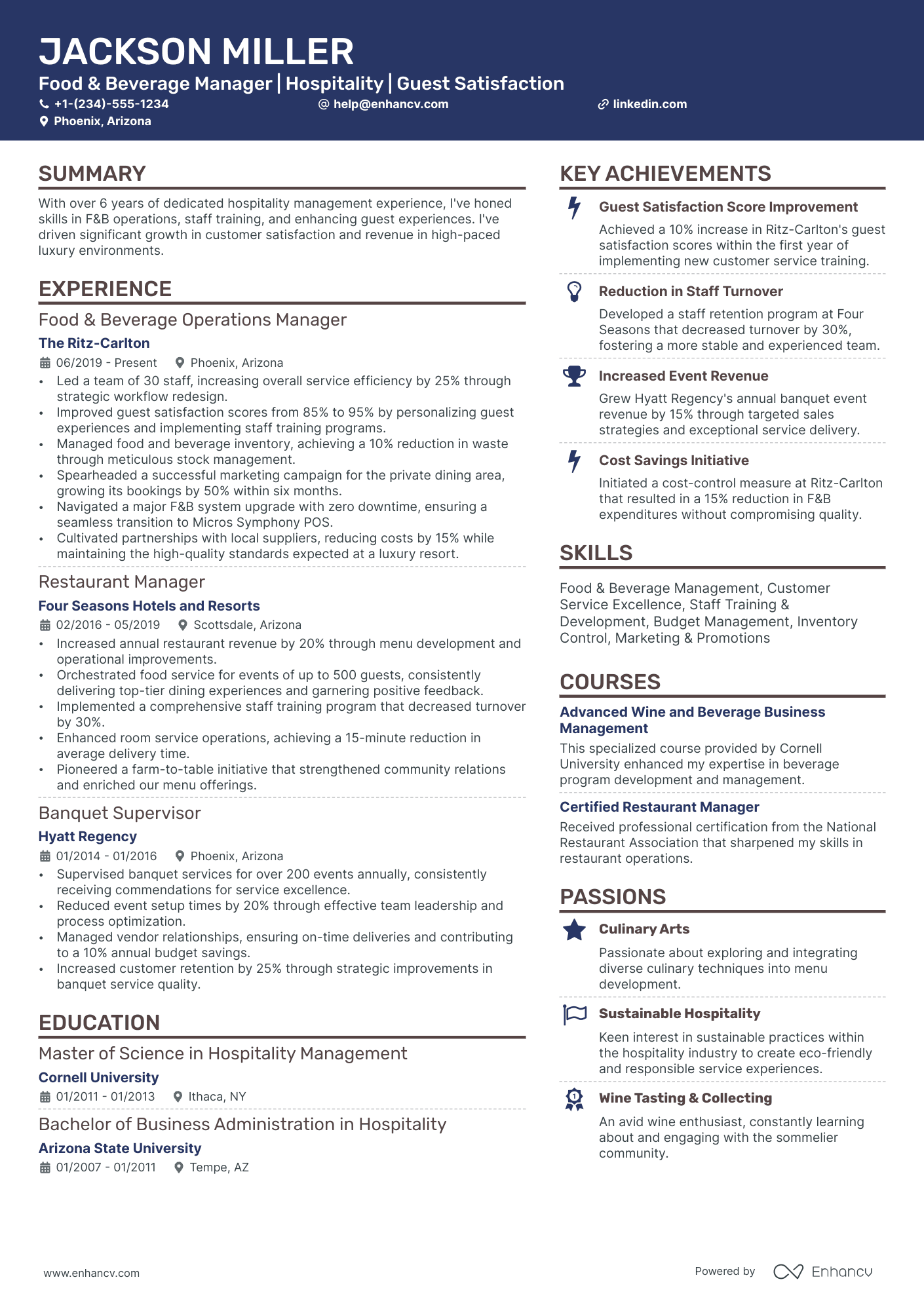 food and beverage manager resume objective examples