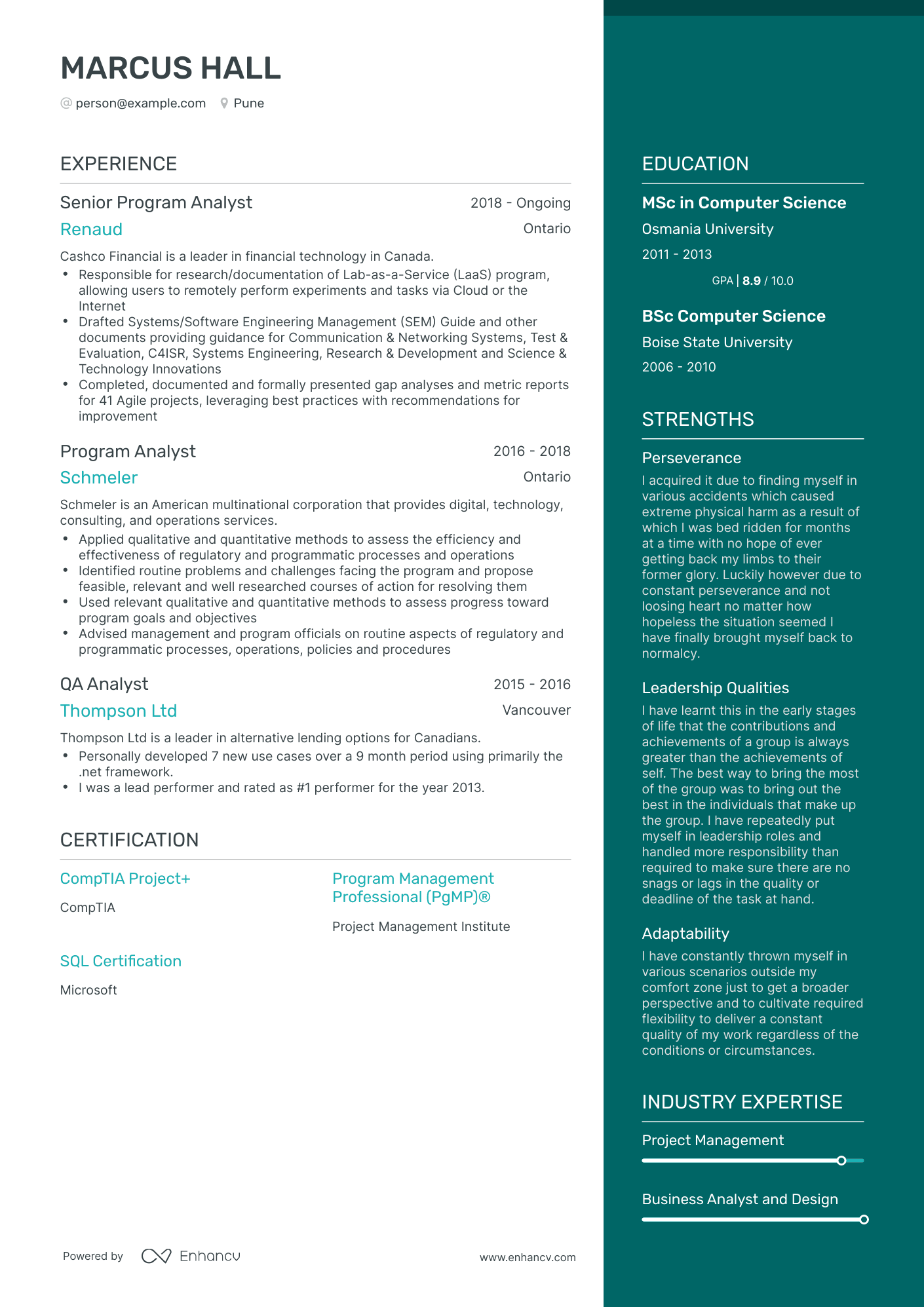 One Page Program Analyst Resume Template