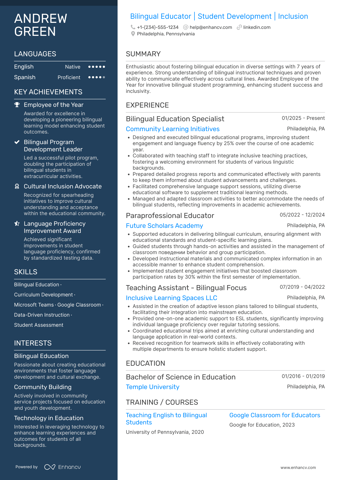 A resume example of a Bilingual Paraprofessional