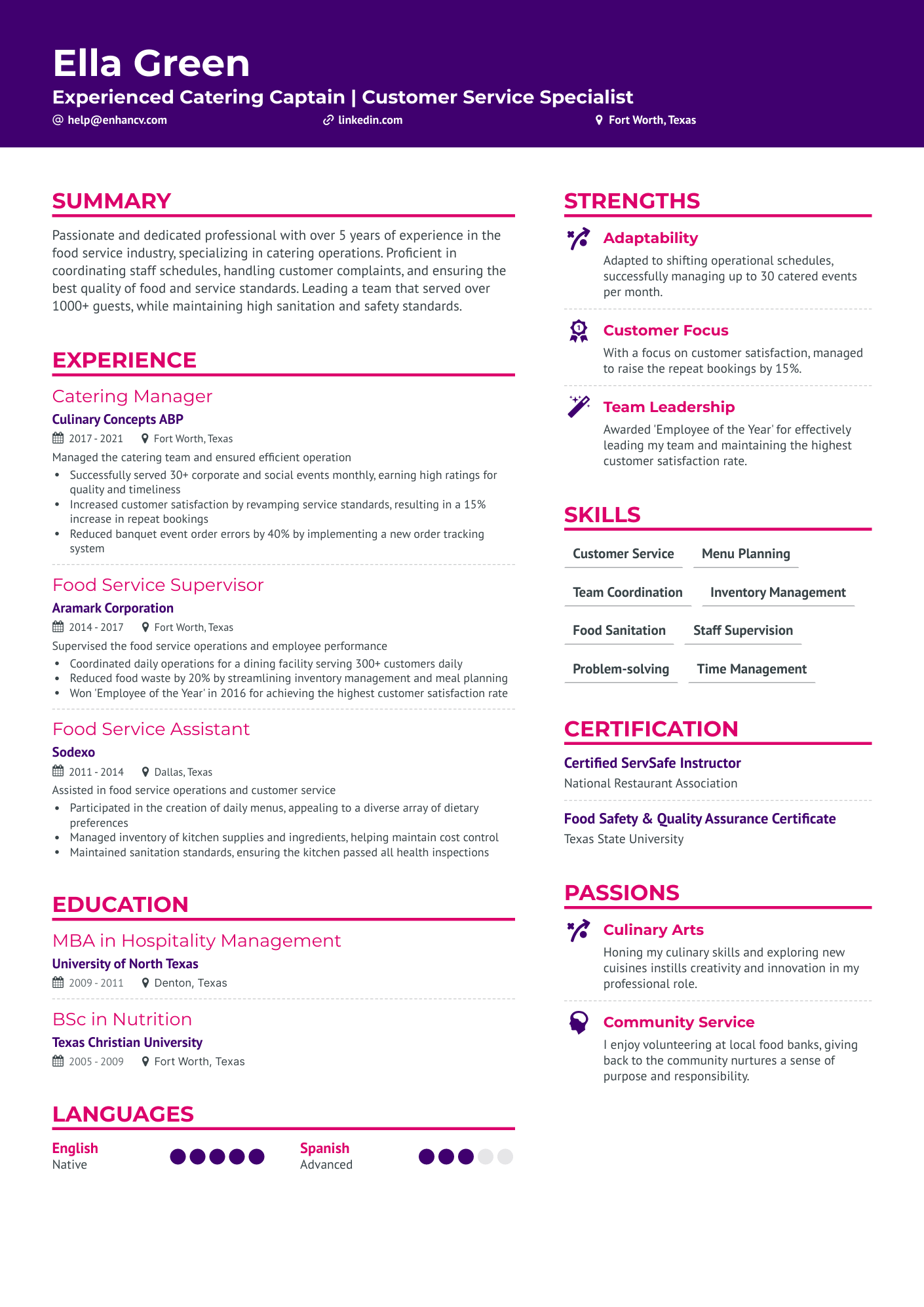 catering company profile sample resume
