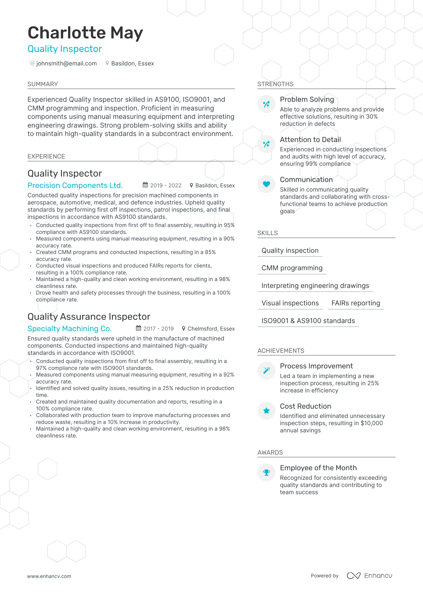 Modern Quality Inspector Resume Template