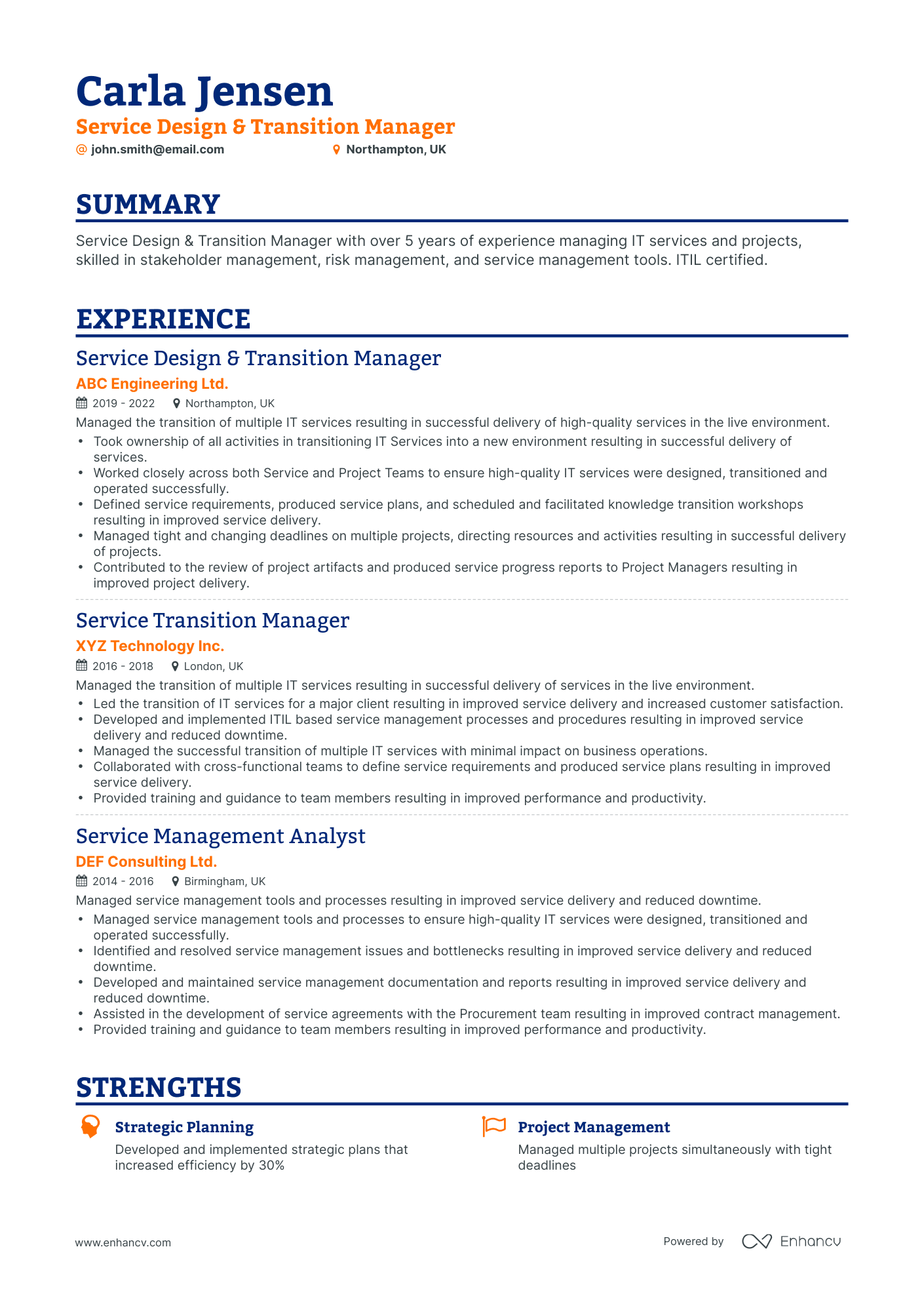 Classic Transition Manager Resume Template