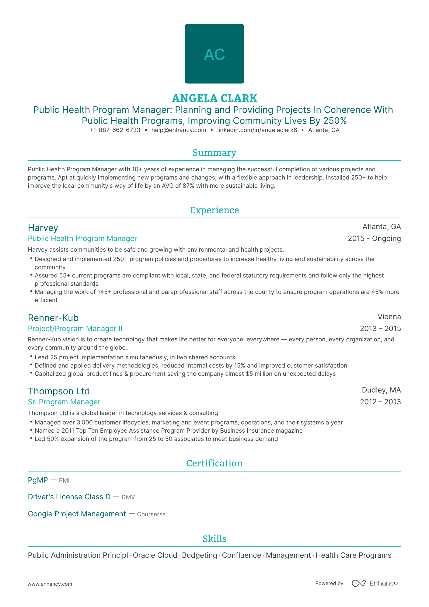Traditional Public Health Program Manager Resume Template