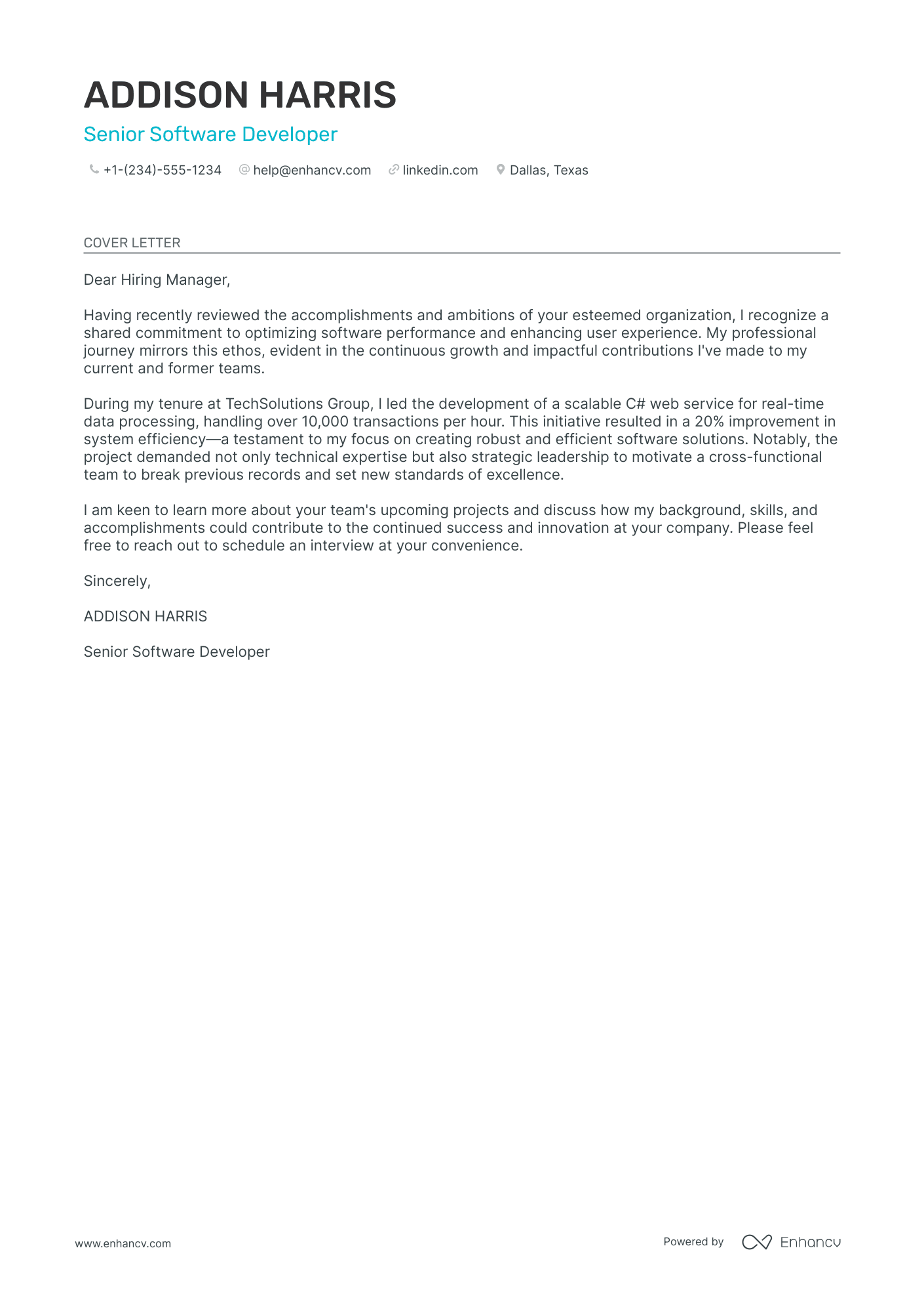 cover letter to website