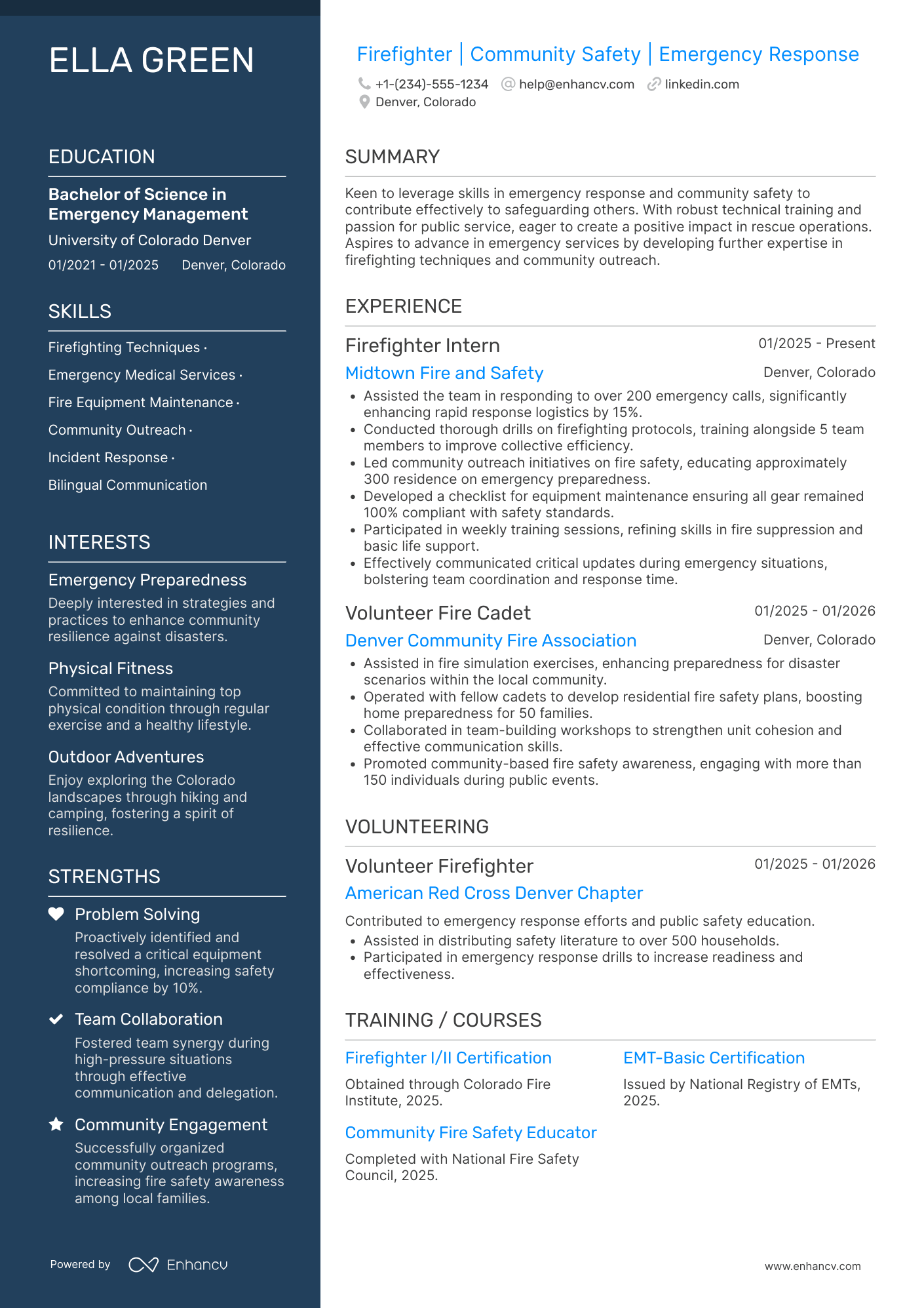 A resume example of a Entry Level Firefighter