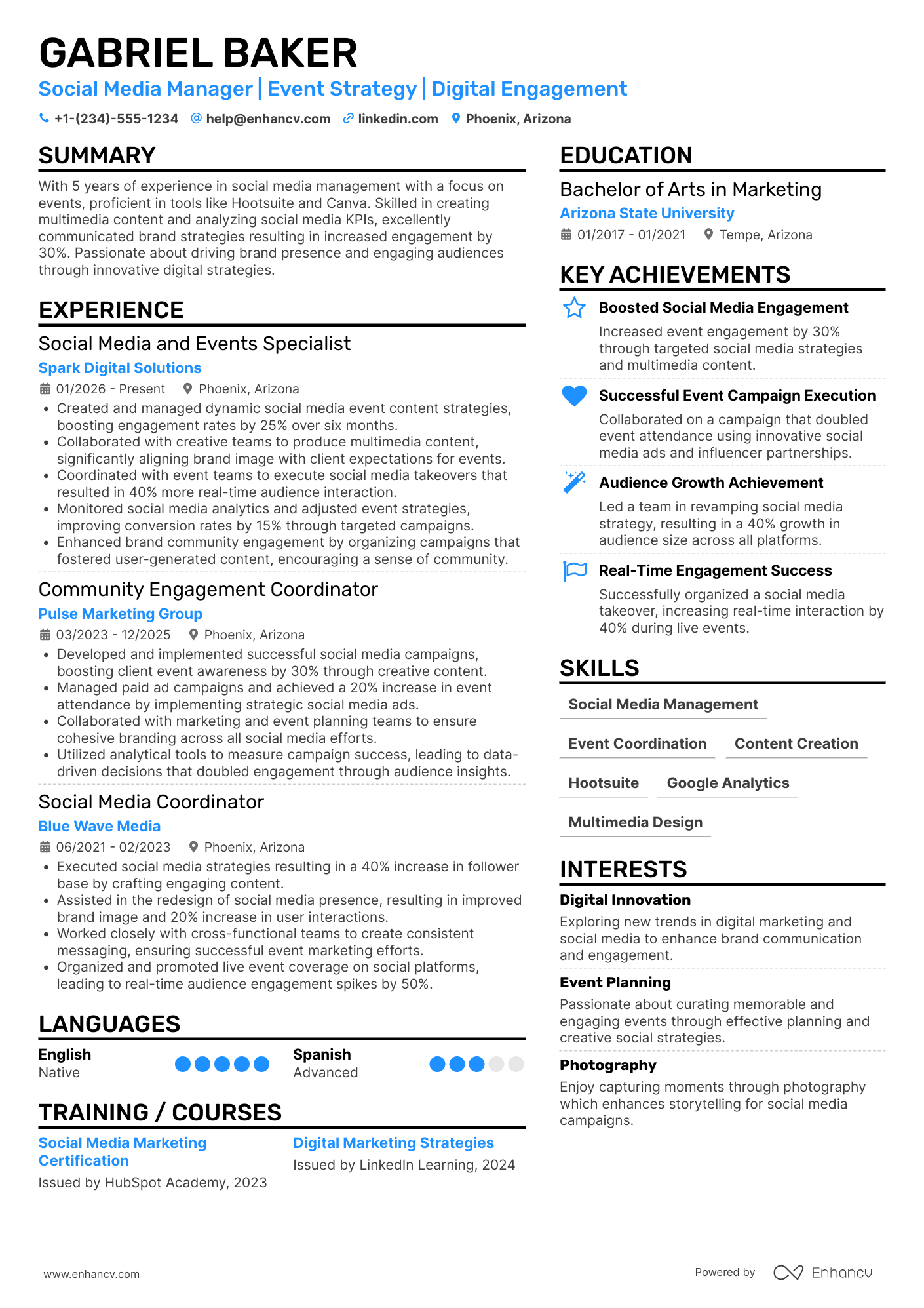 A resume example of a Social Media Events Coordinator