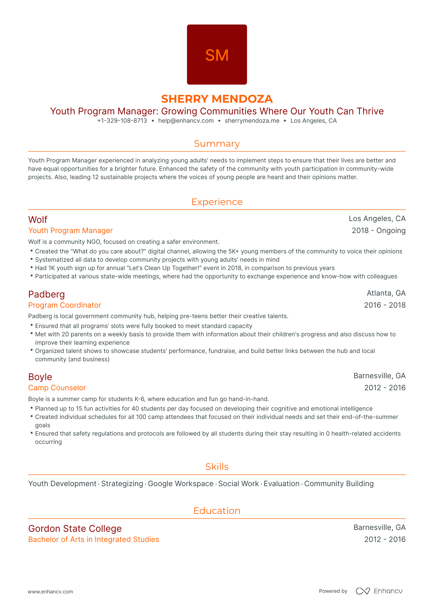 Traditional Youth Program Manager Resume Template