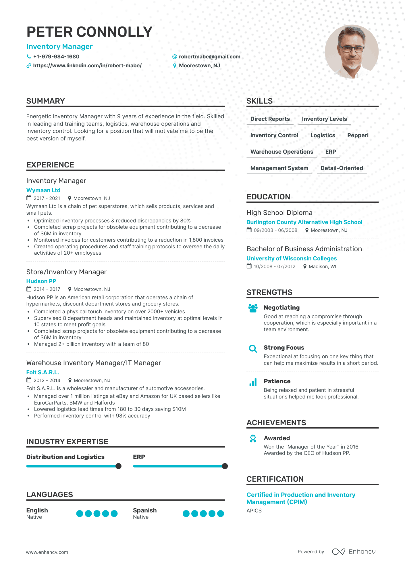 Simple Inventory Manager Resume Template