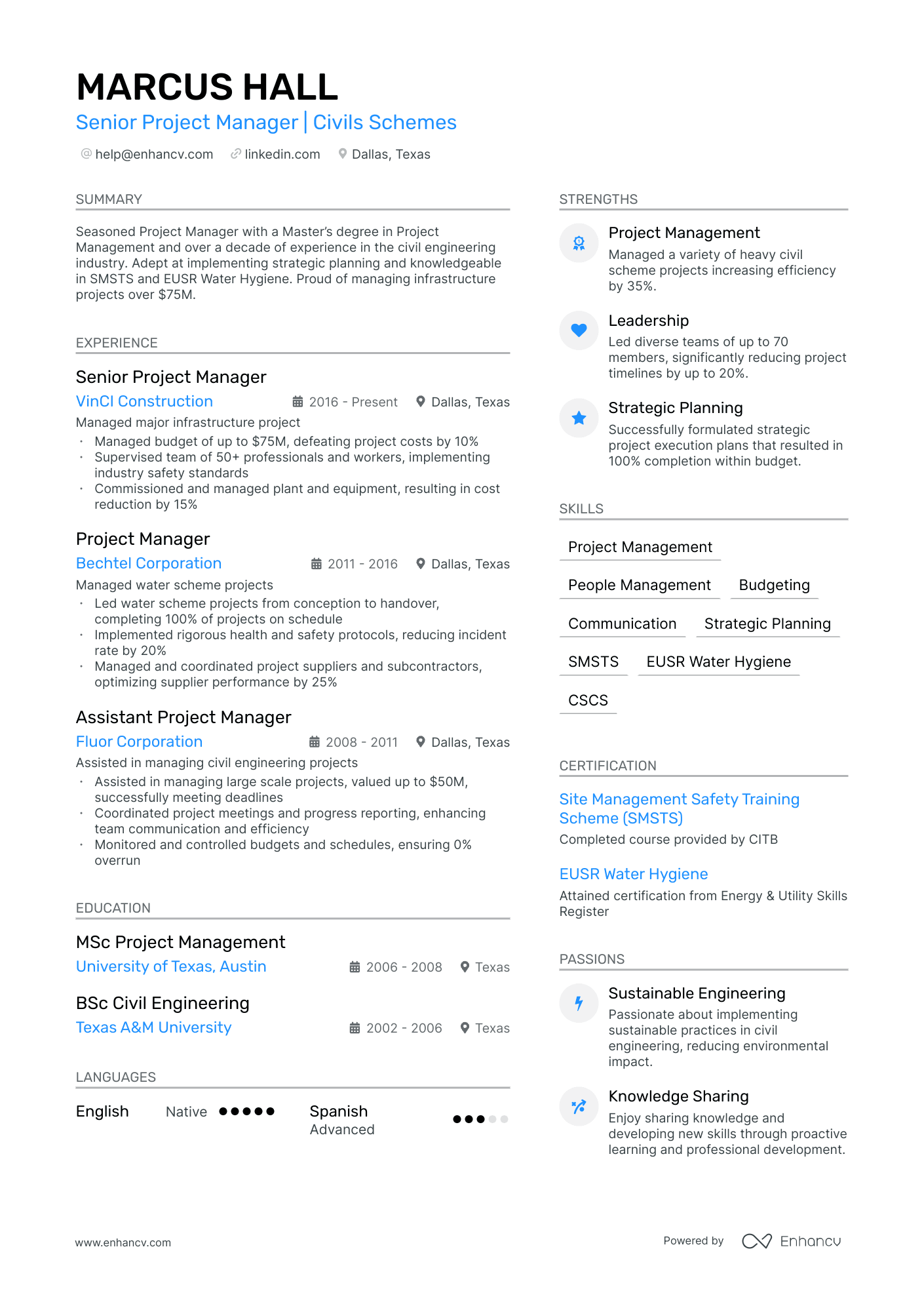 resume templates for senior project manager