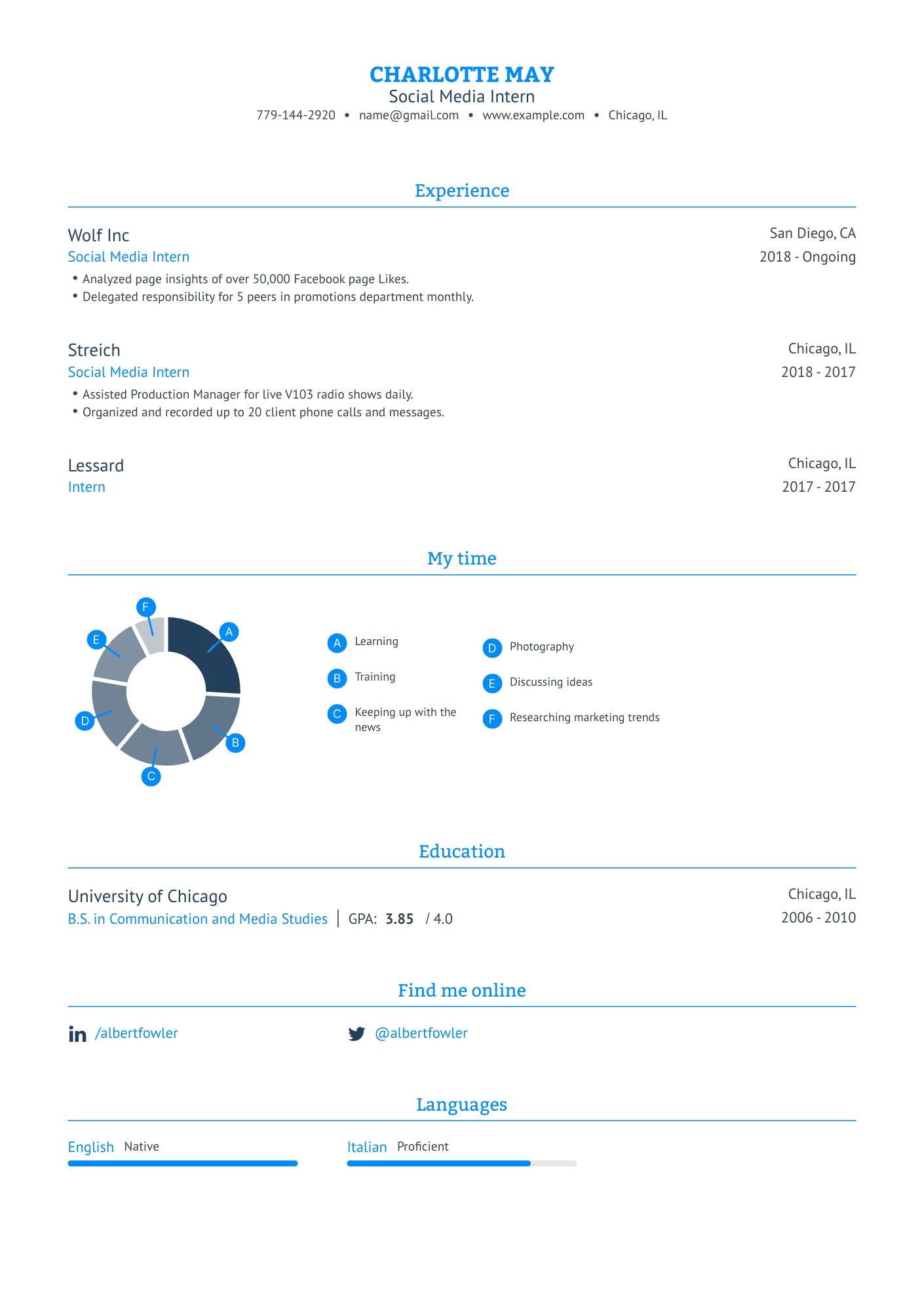 Traditional Social Media Intern Resume Template