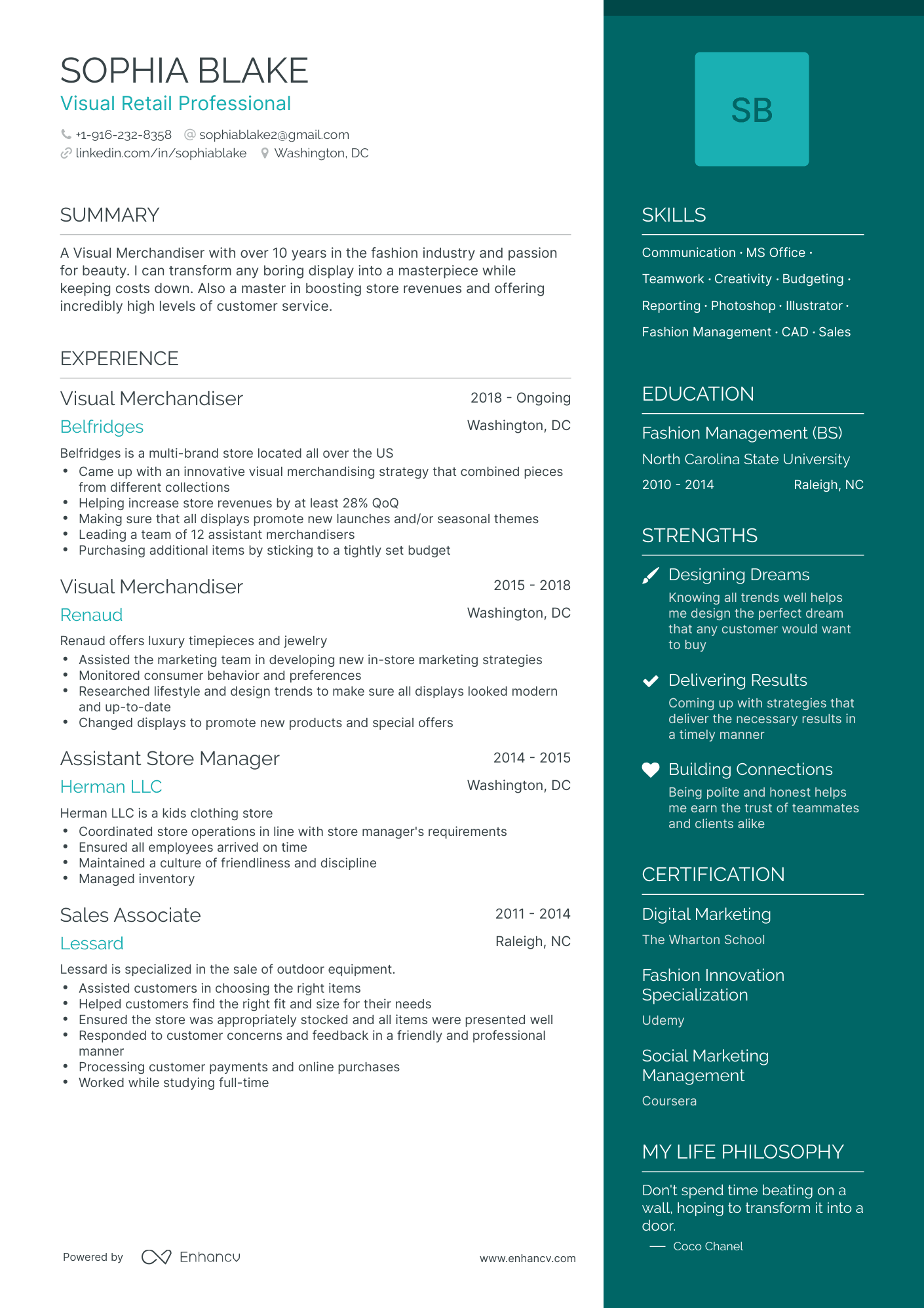 One Page Visual Retail Resume Template
