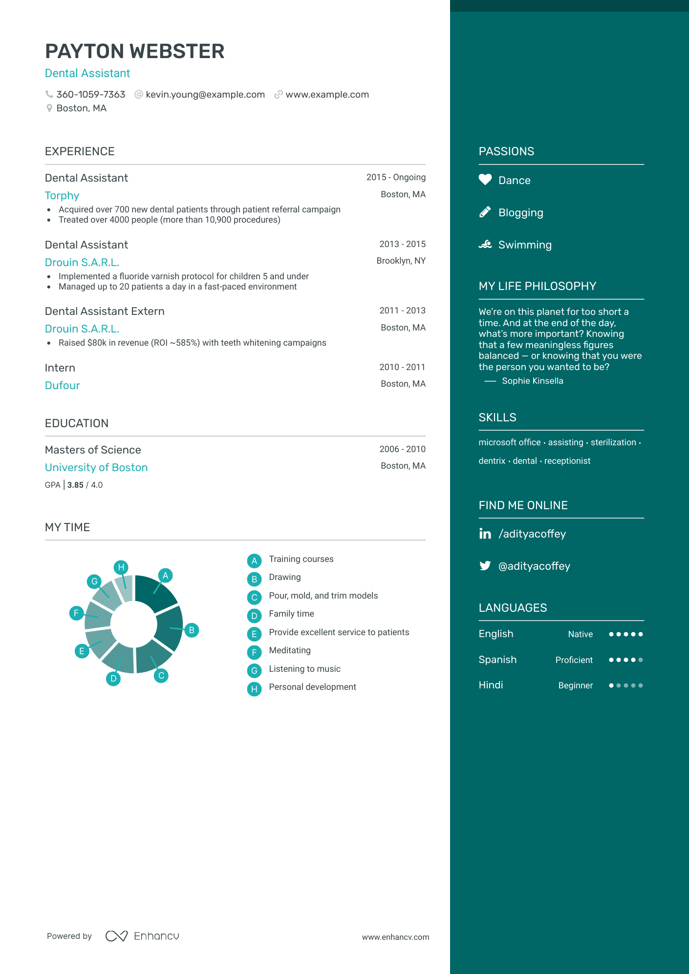 One Page Dental Assistant Resume Template