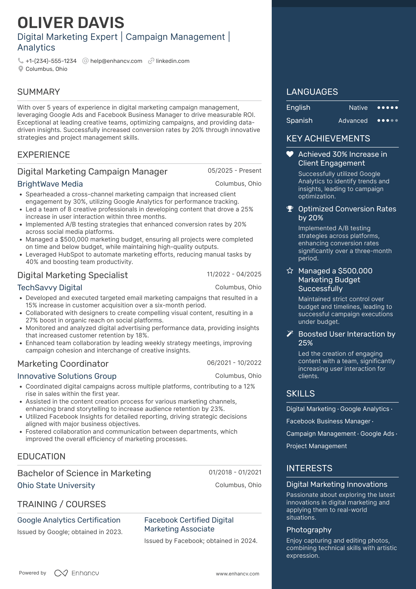 A resume example of a Digital Marketing Campaign Manager