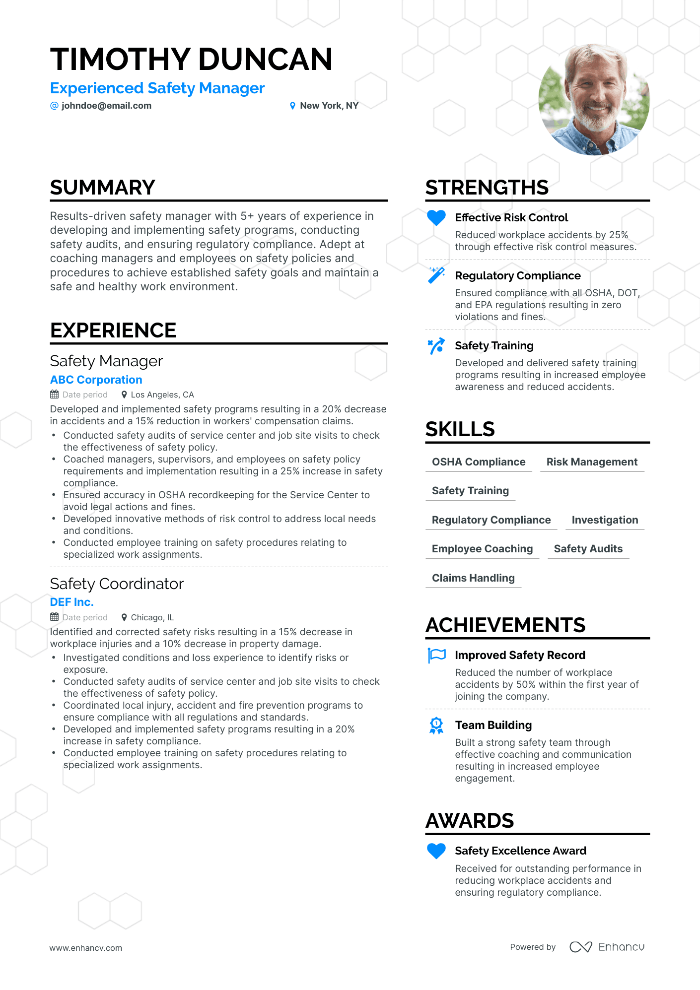 Simple Safety Manager Resume Template