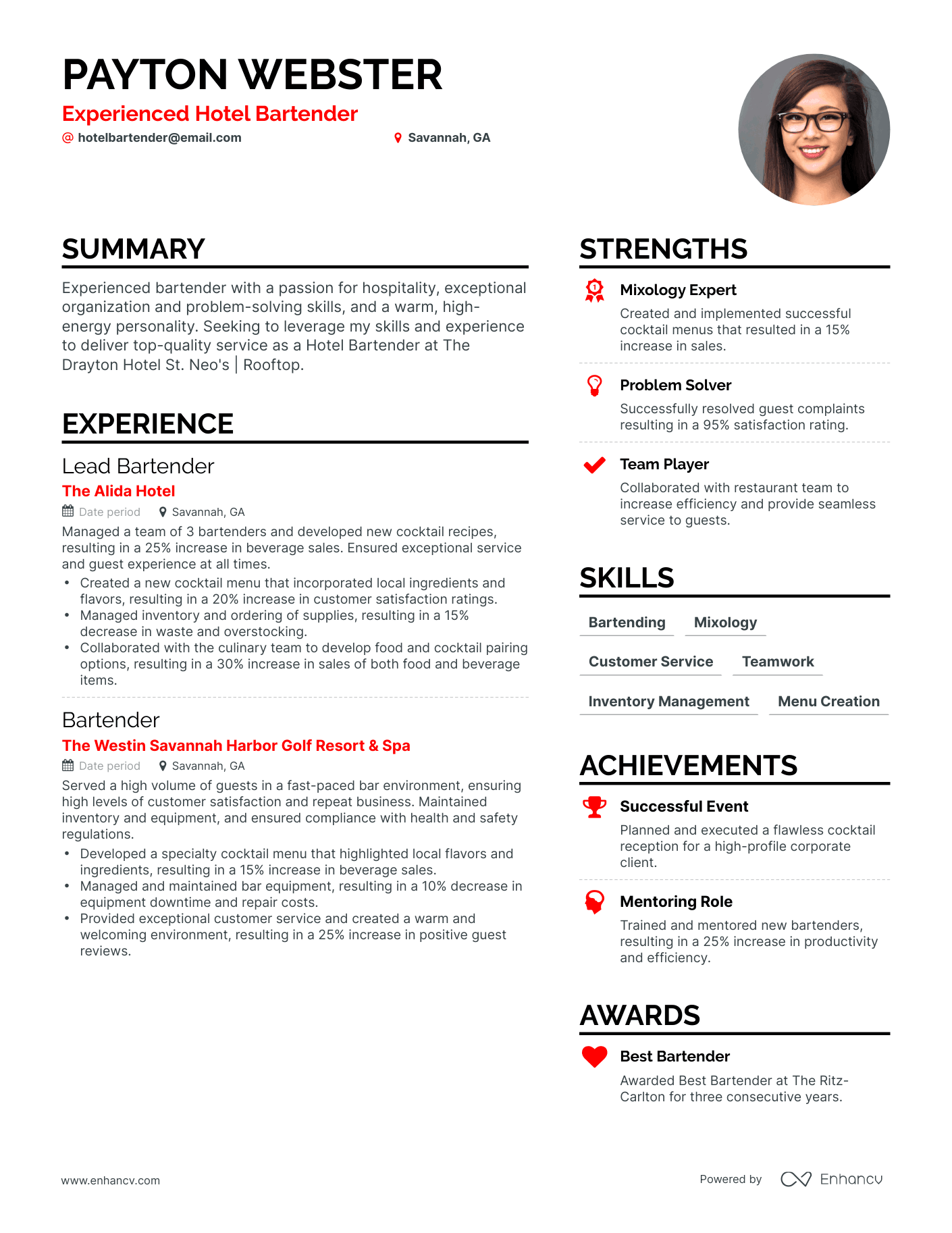 5 Hotel Bartender Resume Examples & Guide for 2024