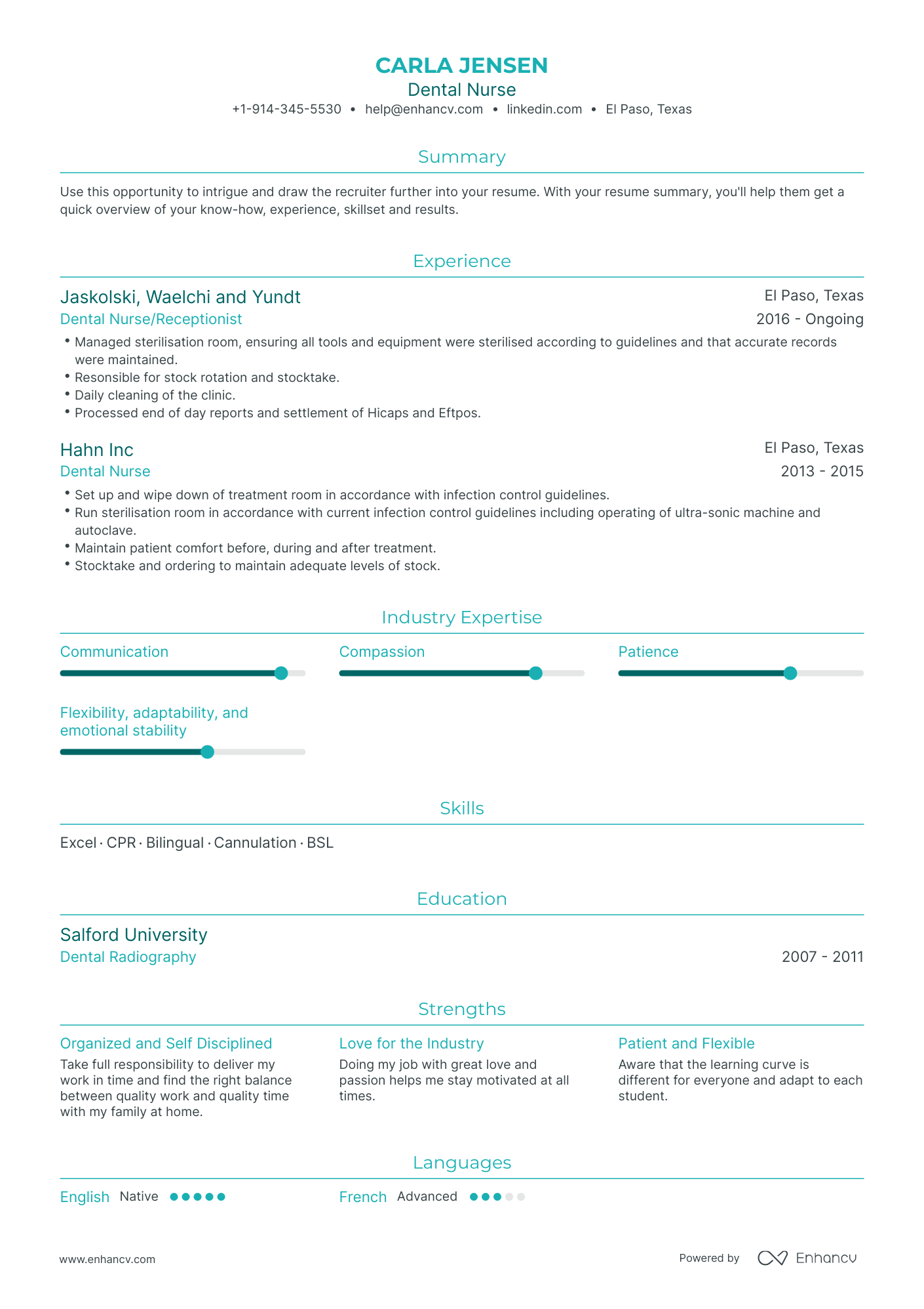 Dental Nurse Resume Examples Guide For 2023 Layout Skills Keywords   AHR0cHM6Ly9jZG4uZW5oYW5jdi5jb20vcHJlZGVmaW5lZC1leGFtcGxlcy9RckVWaW5tdmFRREhMU3RyaEVyaTZPMEFSWWRod1czNEJWSzVPSHhOL2ltYWdlLnBuZw~~. 