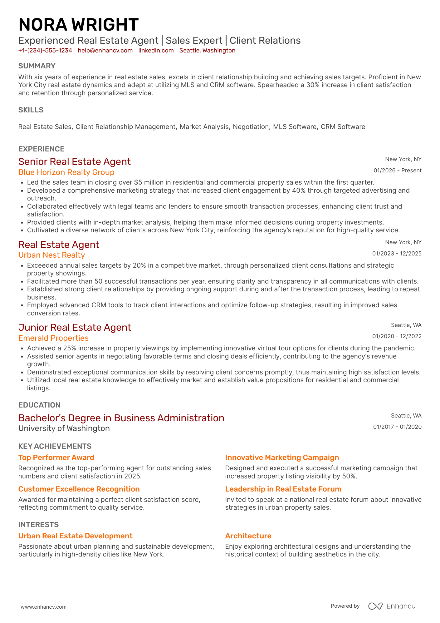 A resume example of a NYS Real Estate Agent