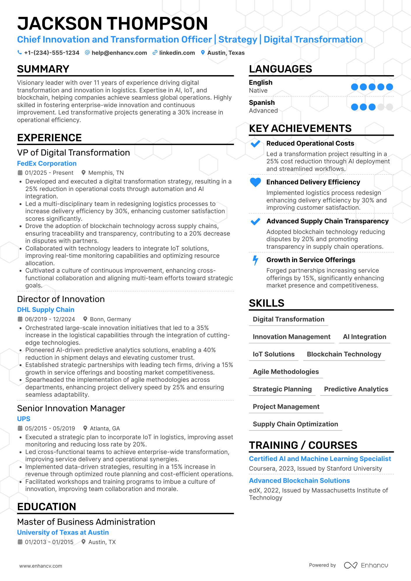 A resume example of a Chief Innovation and Transformation Officer