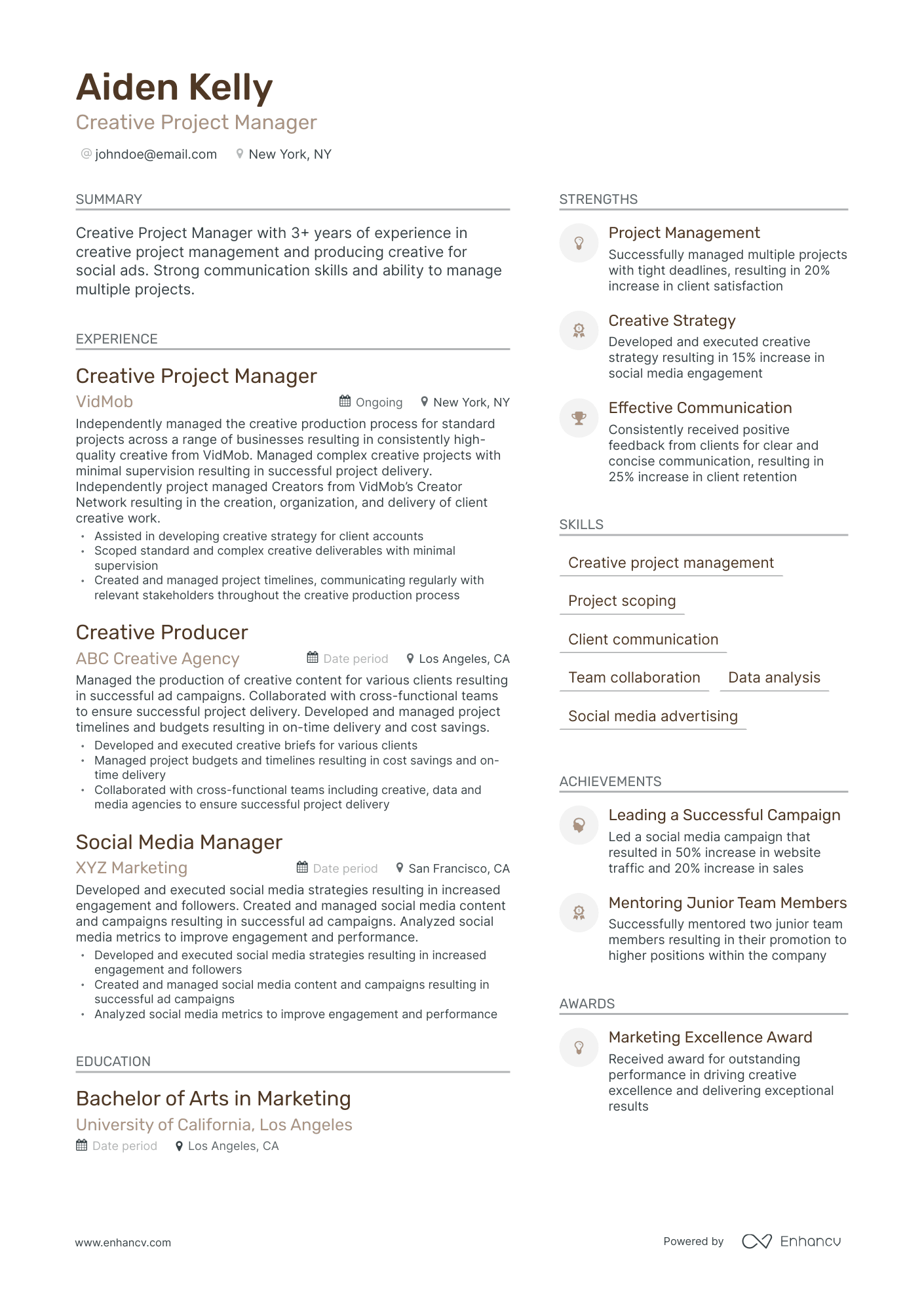 Modern Creative Project Manager Resume Template