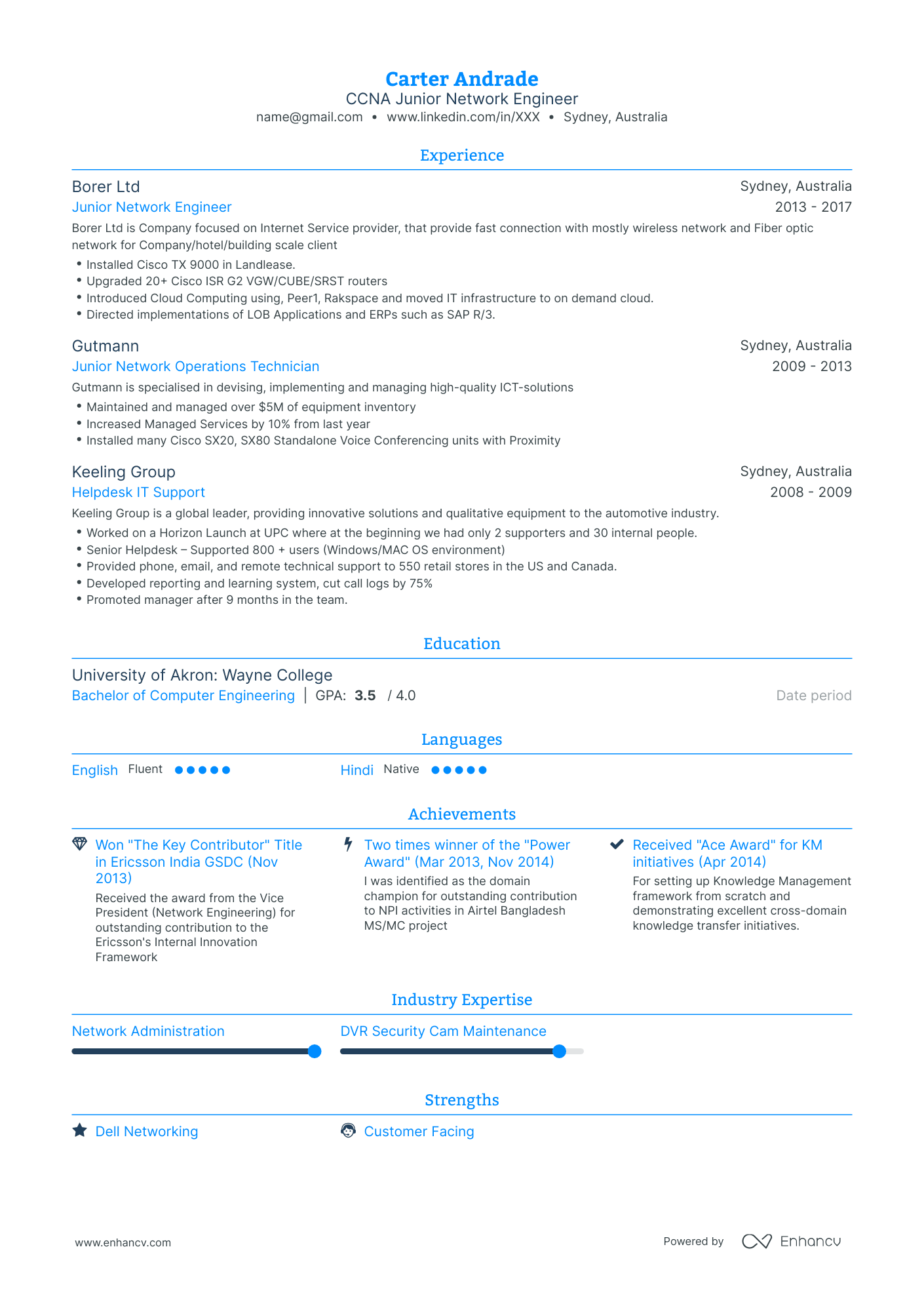 Traditional Entry Level Network Engineer Resume Template