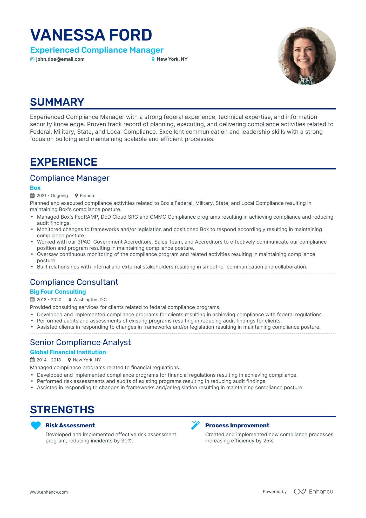 Classic Compliance Manager Resume Template