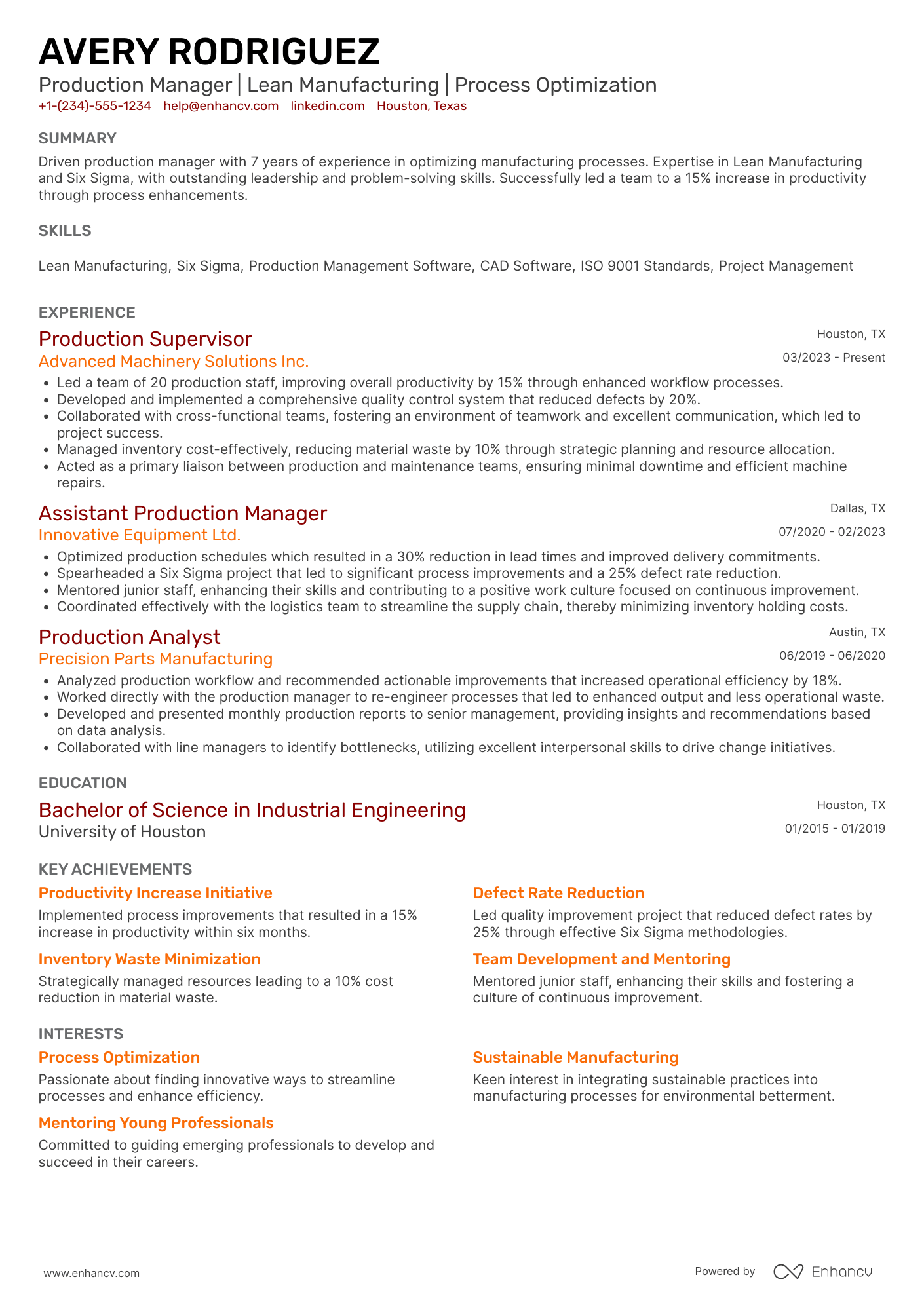 A resume example of a Assistant Production Manager