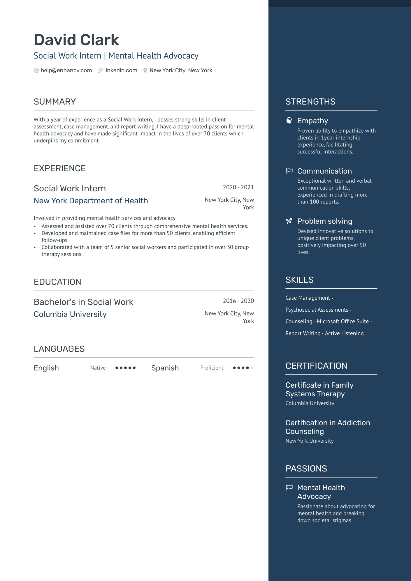 sample of social work resume