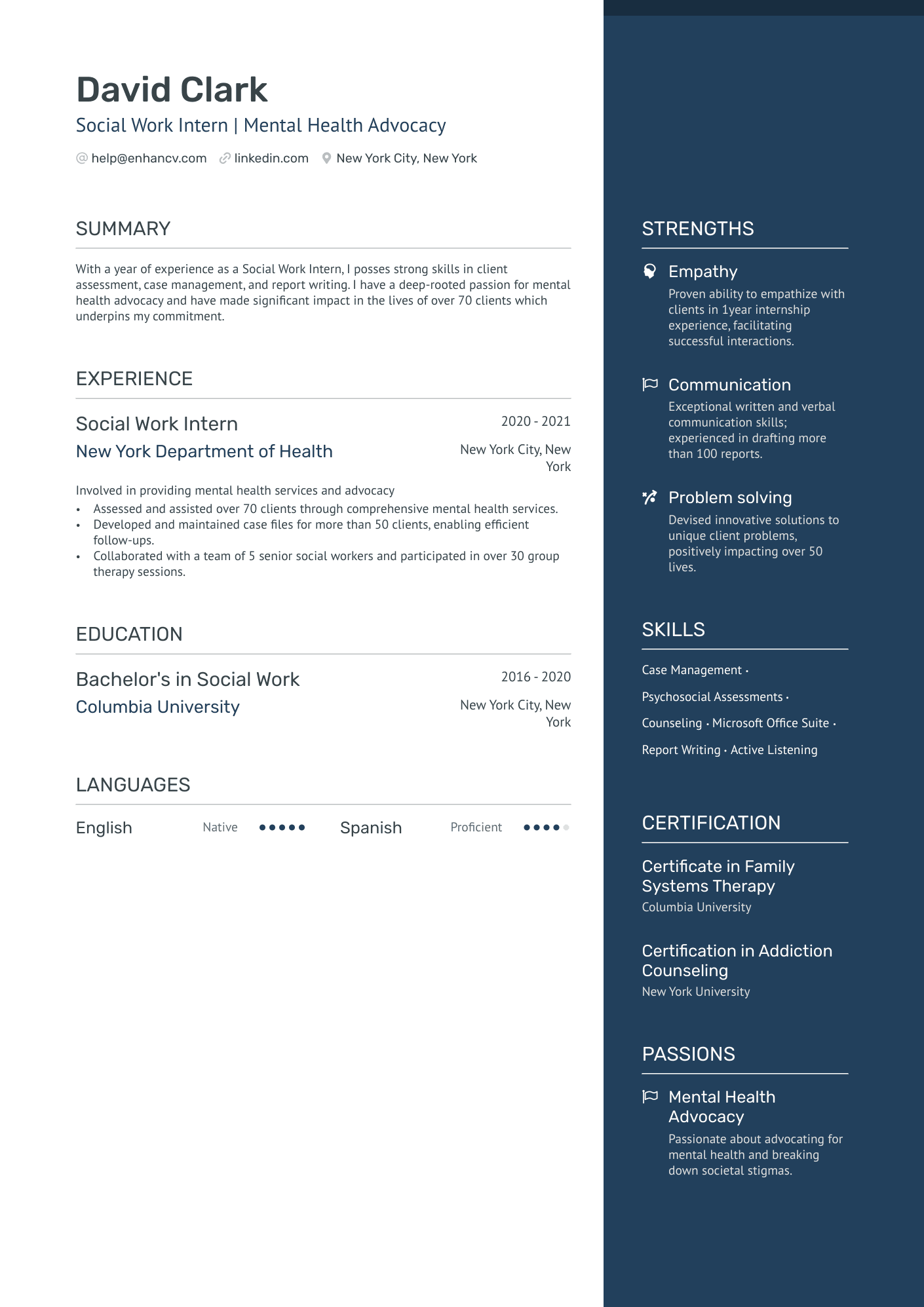 resume examples social work