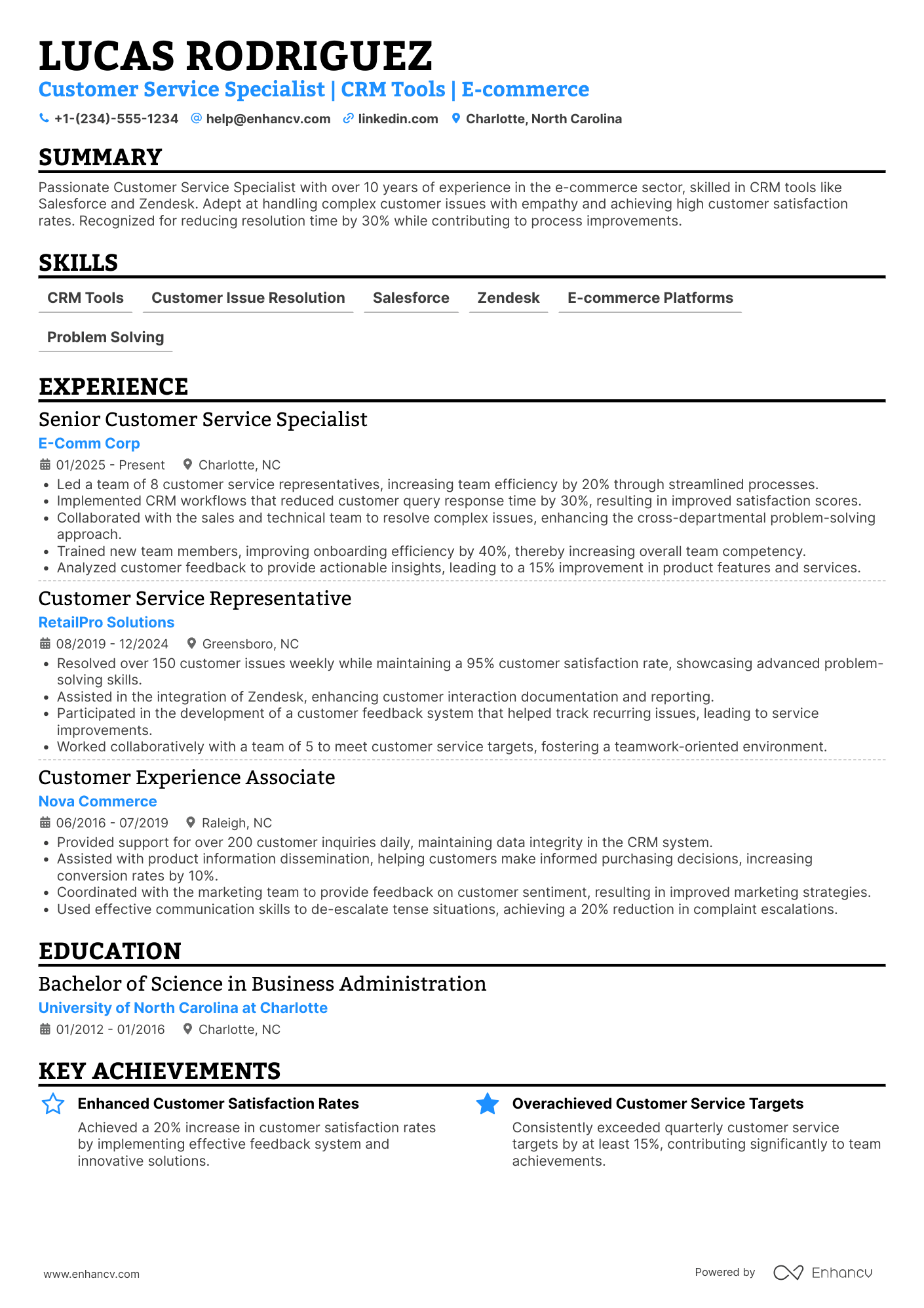 A resume example of a Customer Service Advisor