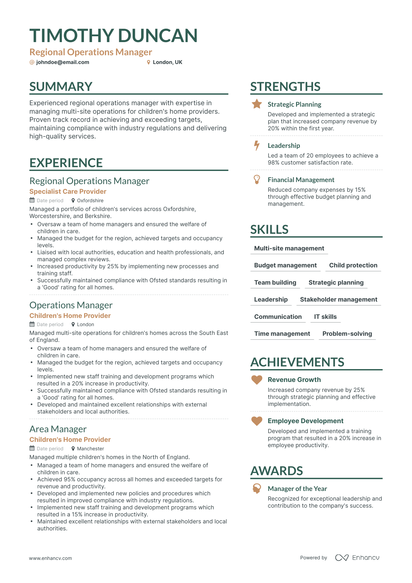 Simple Regional Operations Manager Resume Template