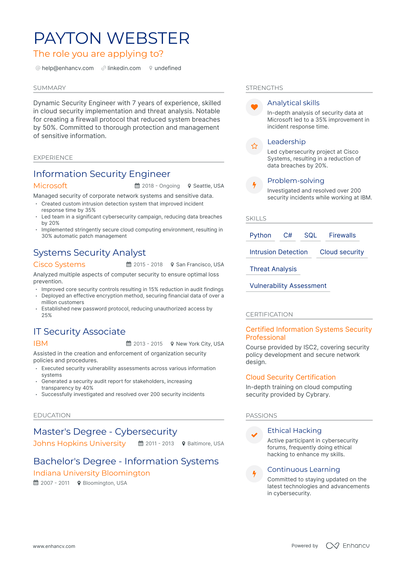 undefined Information Security Engineer Resume Template