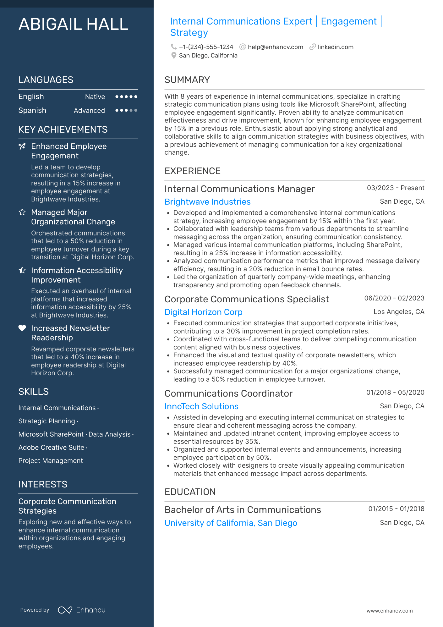 A resume example of a Internal Communications Analyst