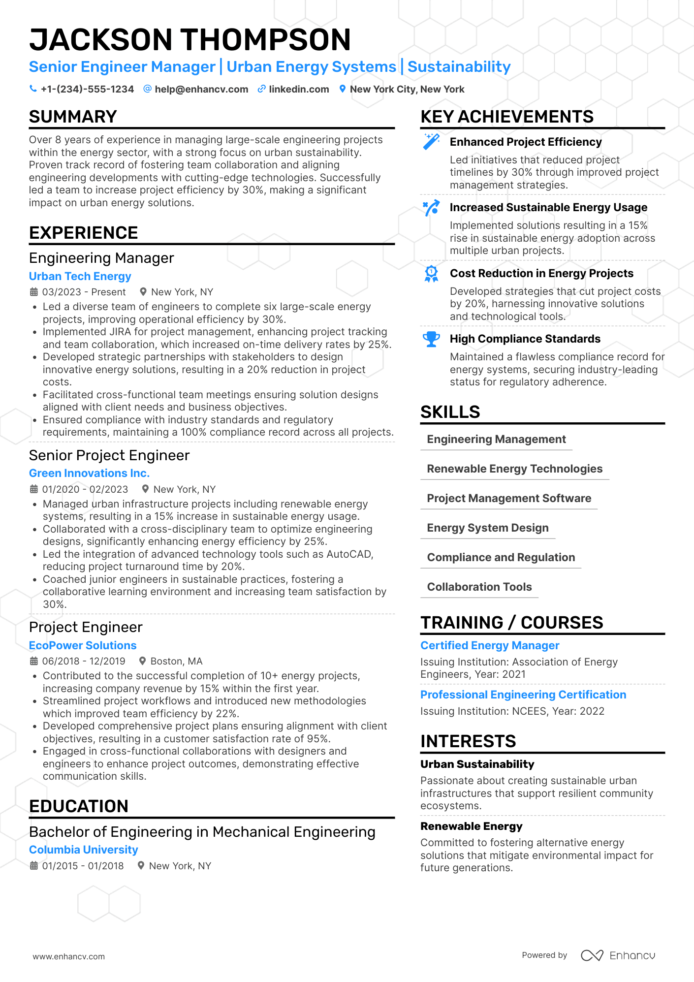 A resume example of a Senior Engineering Manager